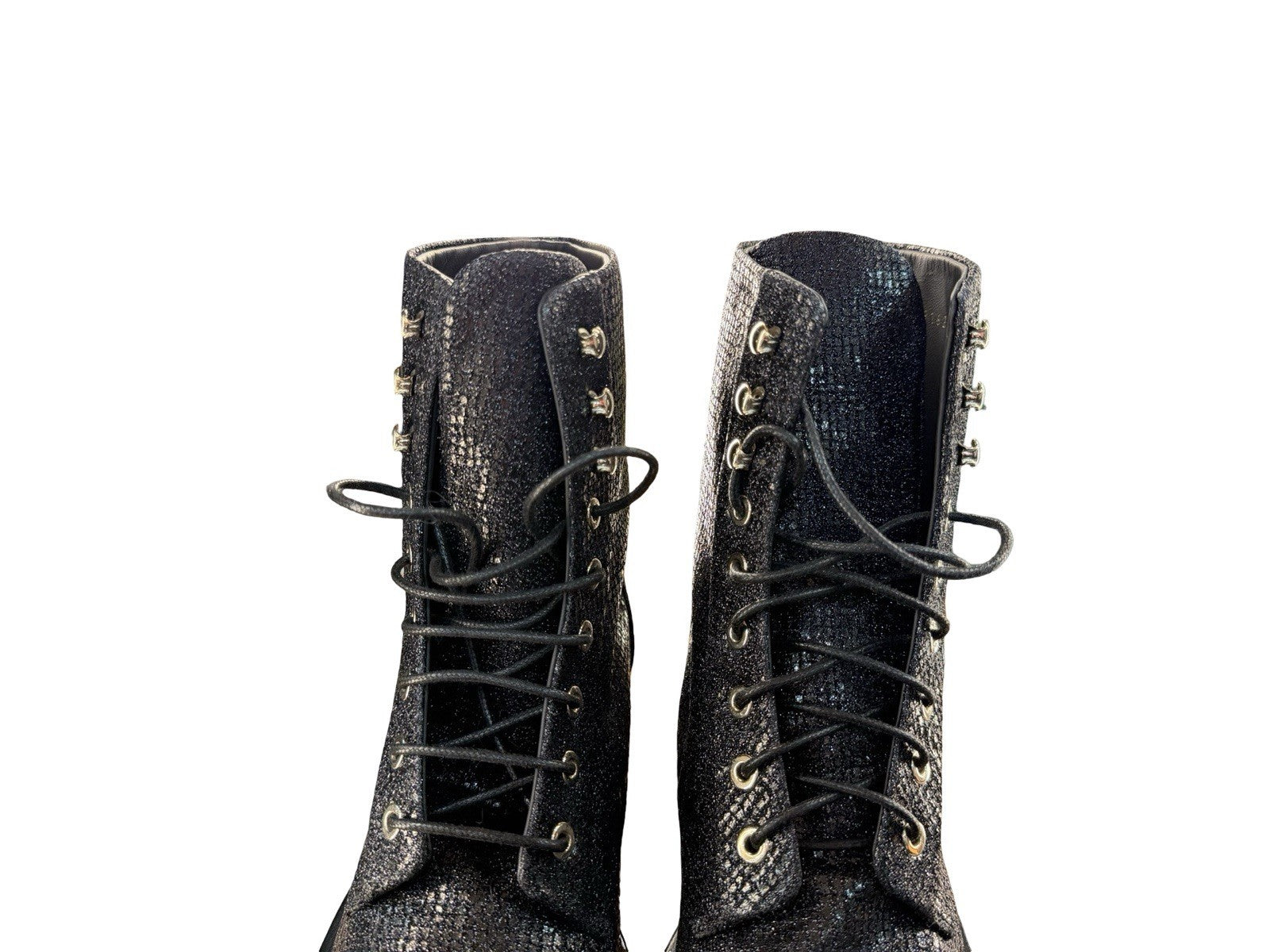 Chanel Women's CC Cap Toe Lace Up Combat Boots Fabric & Grosgrain Size 38 - US 8