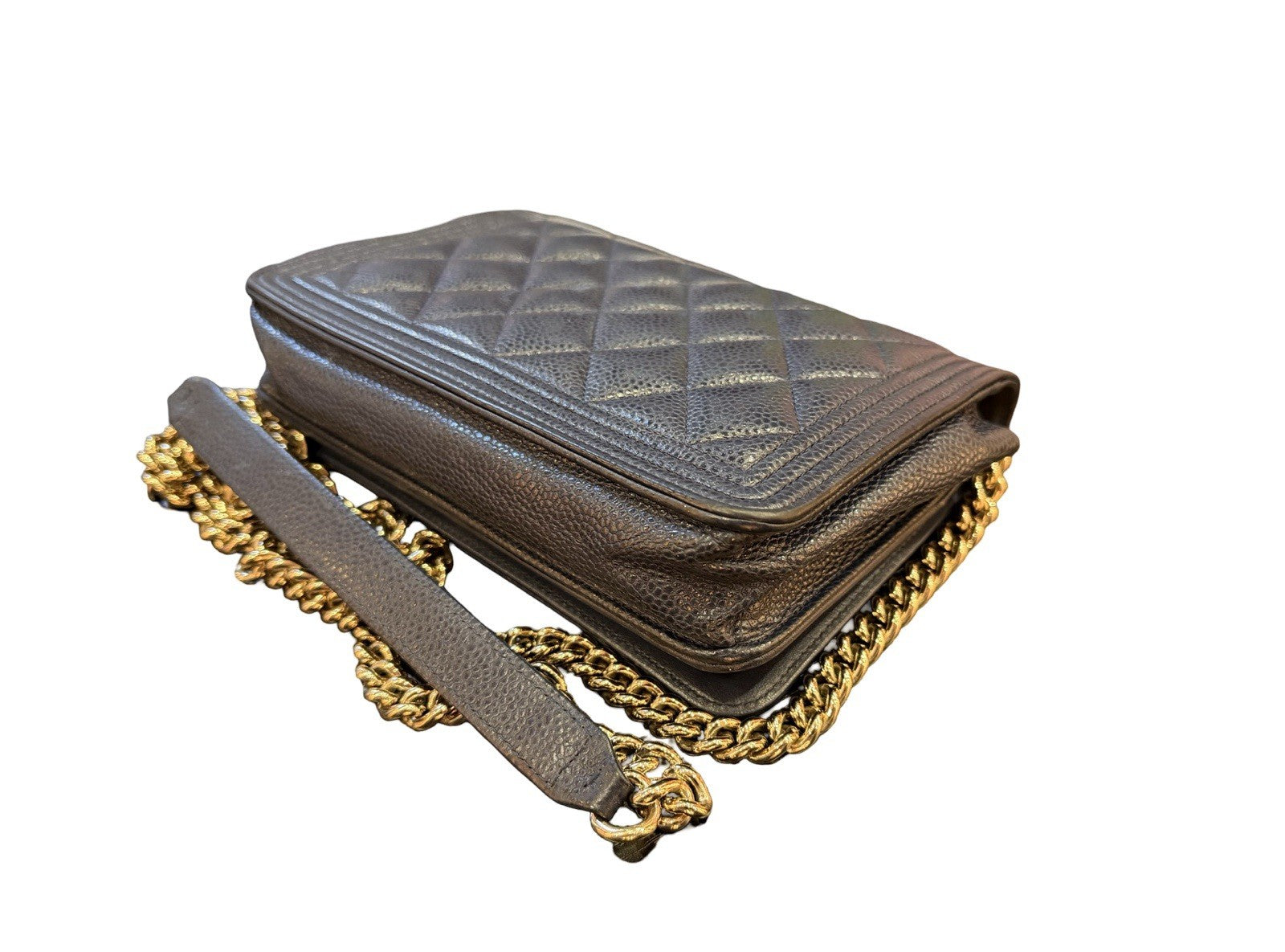 Chanel Boy Wallet on Chain (WOC) Caviar Leather Navy Blue Gold Hardware