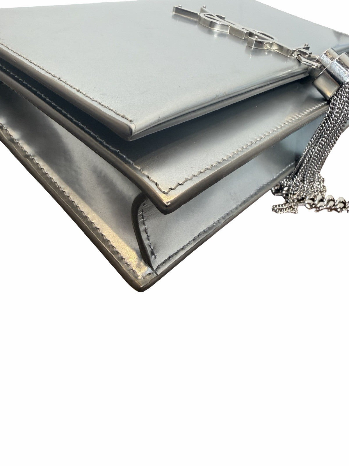 Saint Laurent YSL Metallic Kate Silver Hardware Tassel Chain Shoulder Bag 