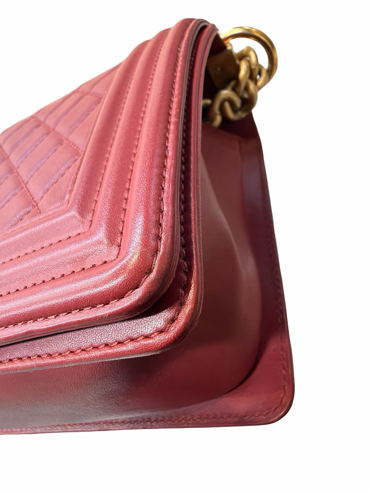 Chanel CC Medium Boy Bag  Red Leather Shoulder Bag Gold Hardware