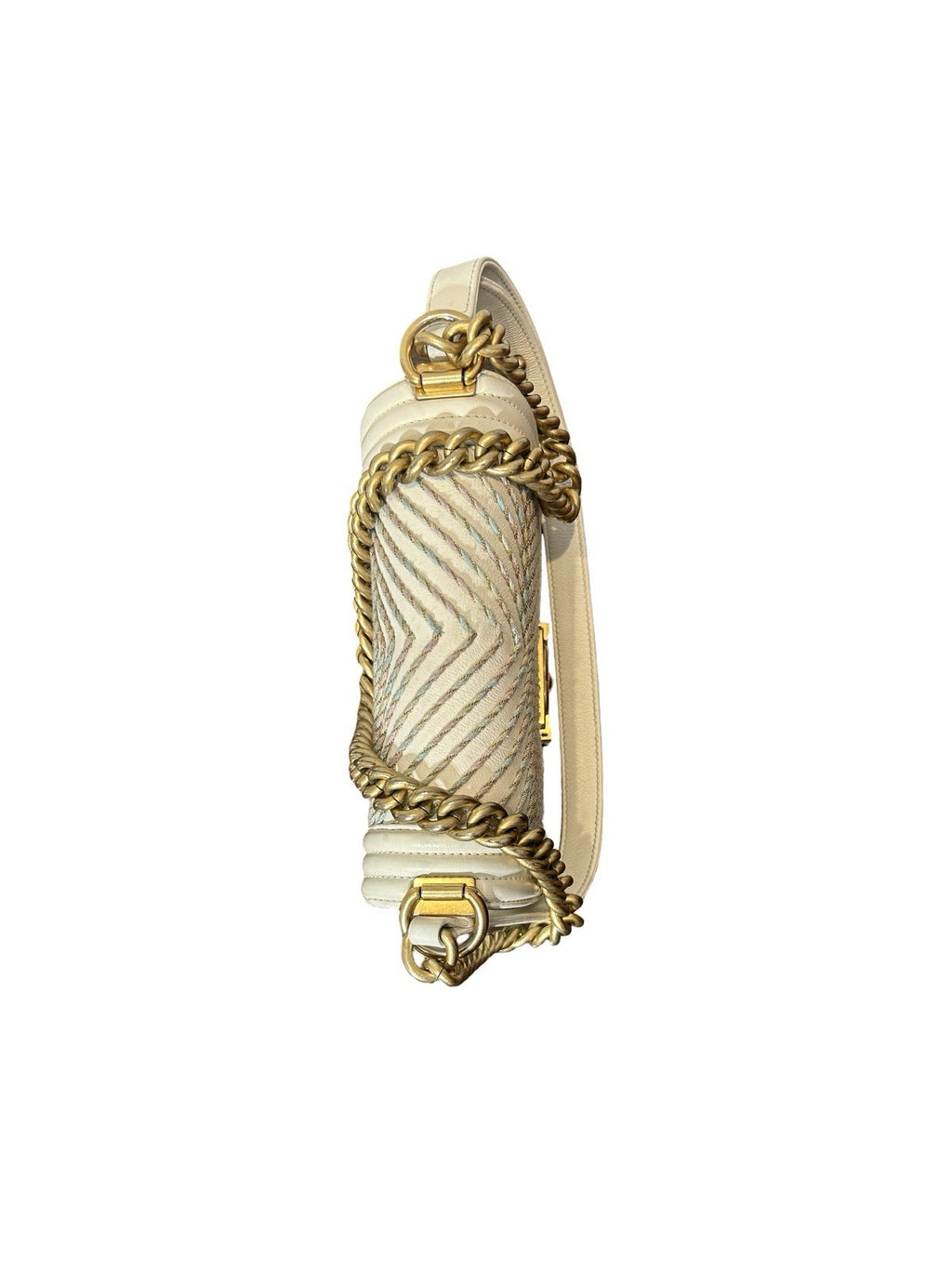 Chanel By The Sea Boy Flap Bag Chevron Embroidered Calfskin Small