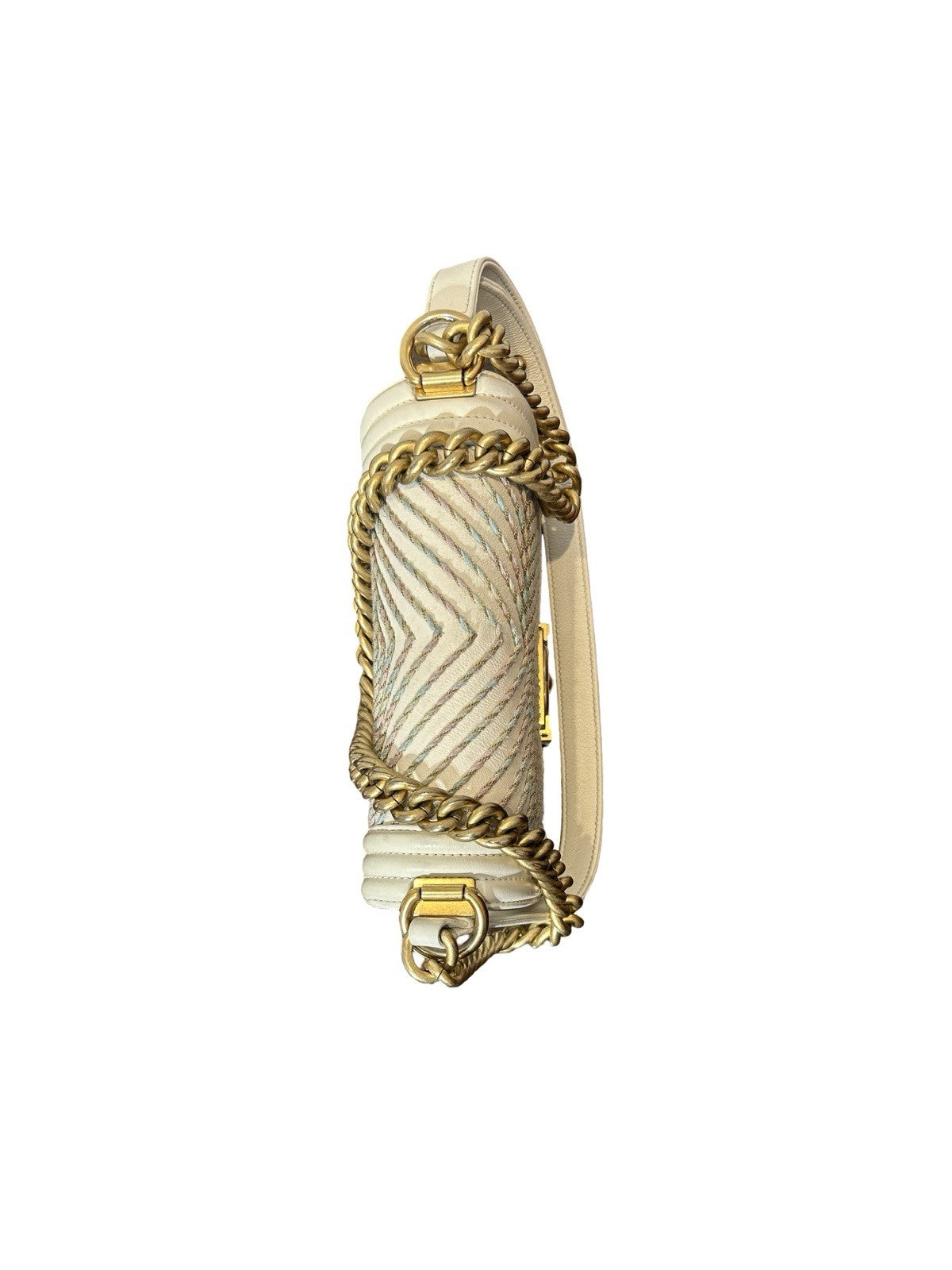 Chanel By The Sea Boy Flap Bag Chevron Embroidered Calfskin Small