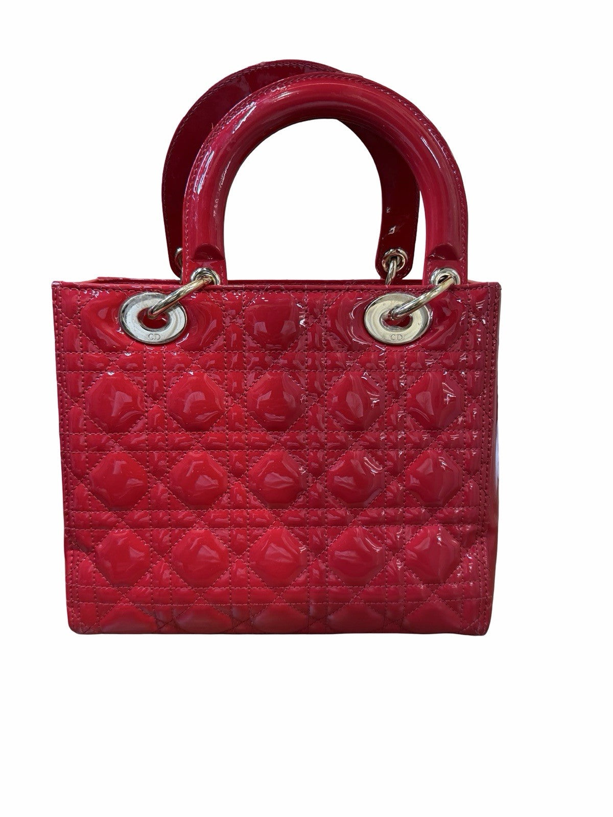Christian Dior Red Canage Lady Dior Patent Leather Shoulder Bag
