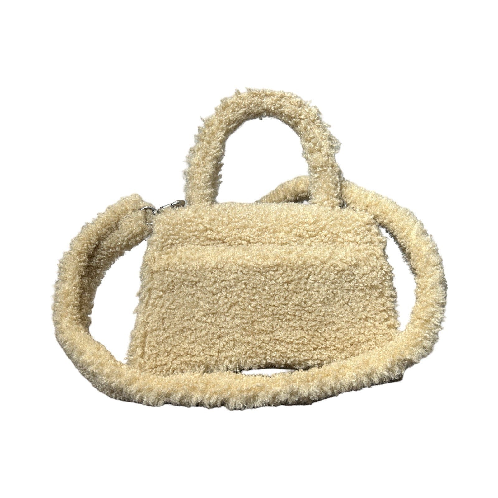 Balenciaga Curly Faux Shearling Small Hourglass Top Handle Bag Beige