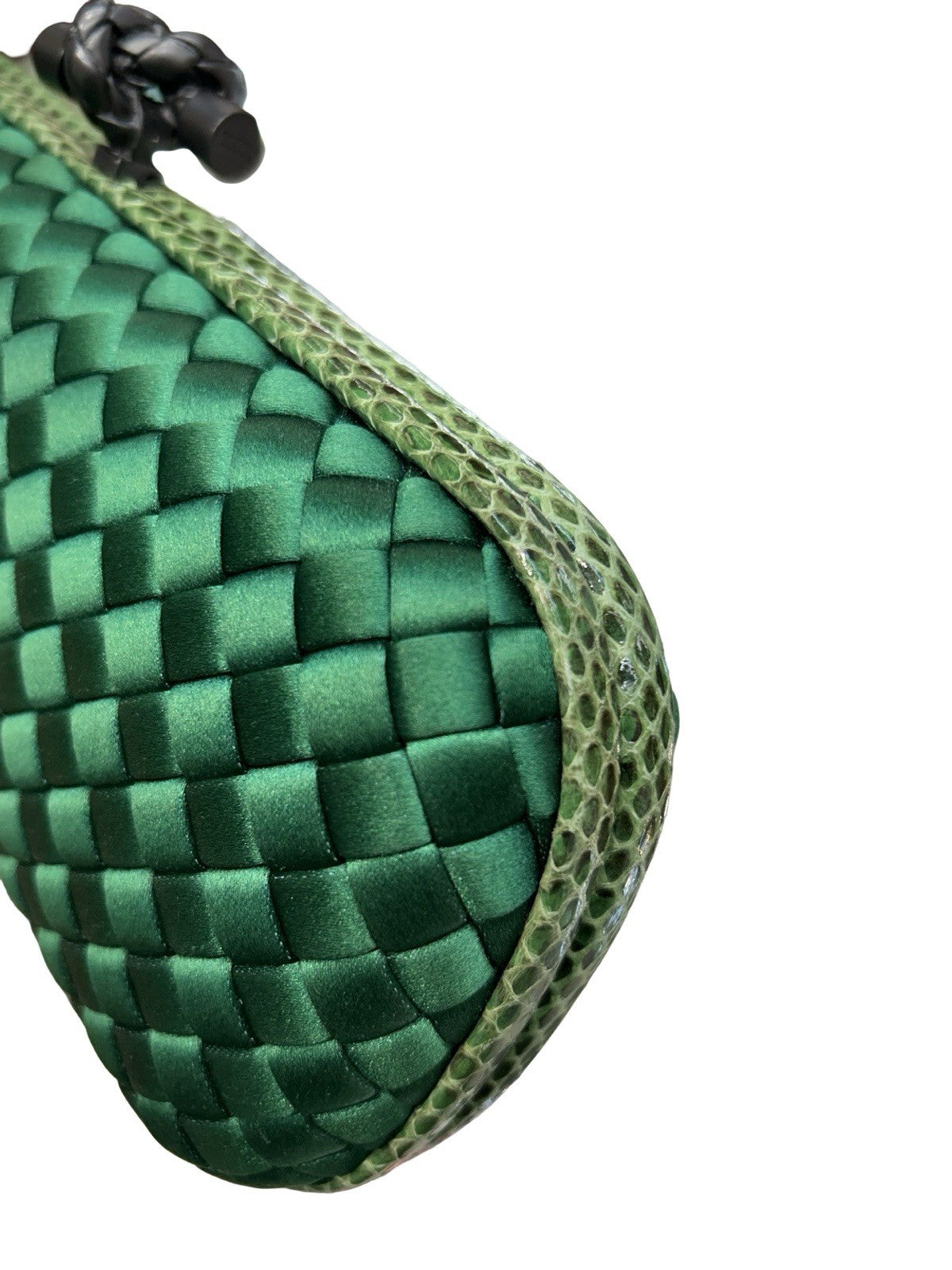 Bottega Veneta Satin Intreccio Impero Ayers Stretch Knot Clutch Bag Emerald