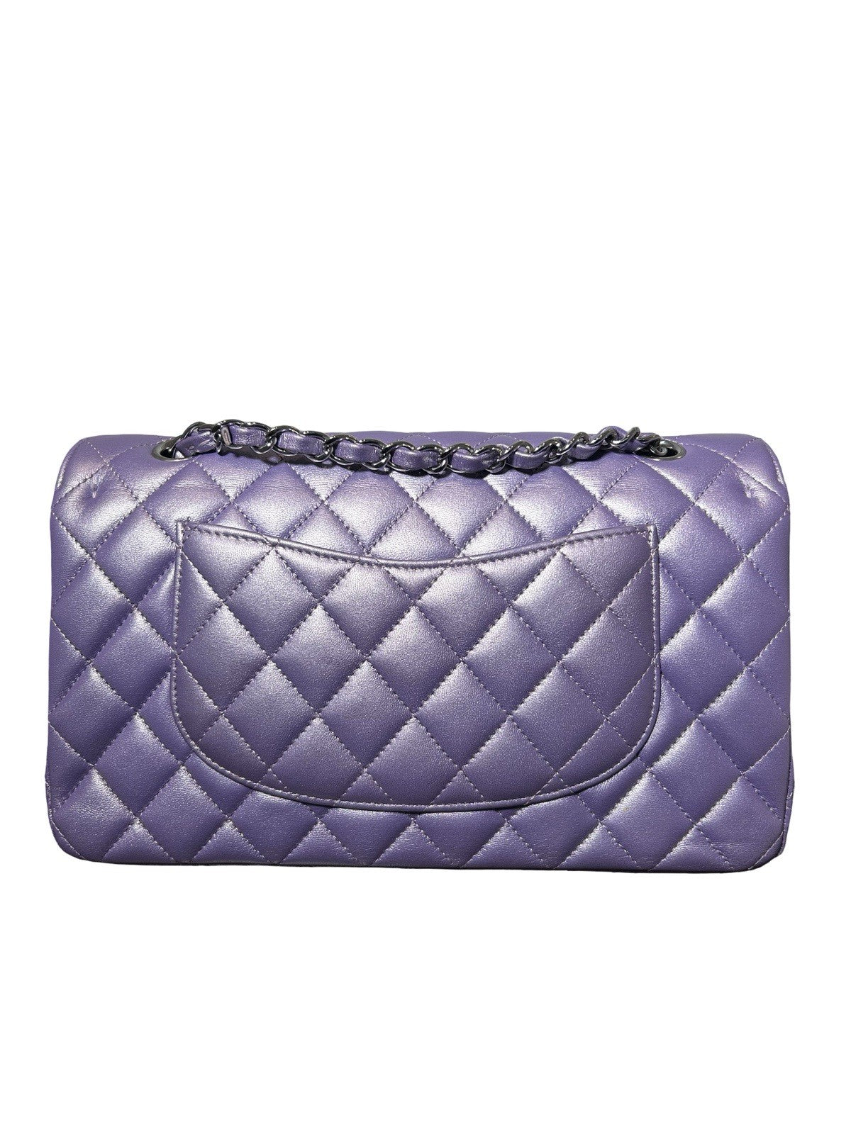 Chanel Metallic Quilted Lambskin Medium Double Flap Purple