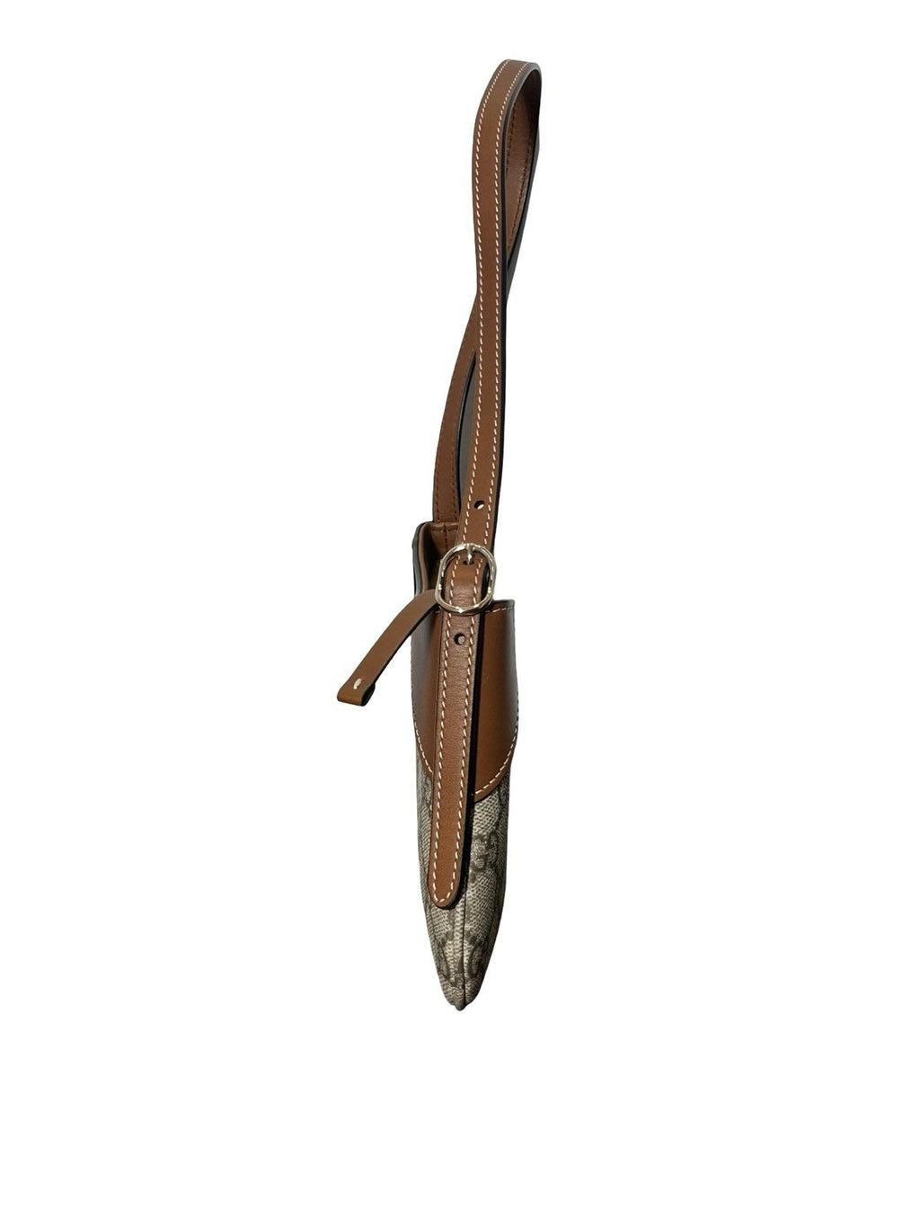 Gucci GG Monogram Calfskin Small Emblem Shoulder Bag Beige Dark Brown