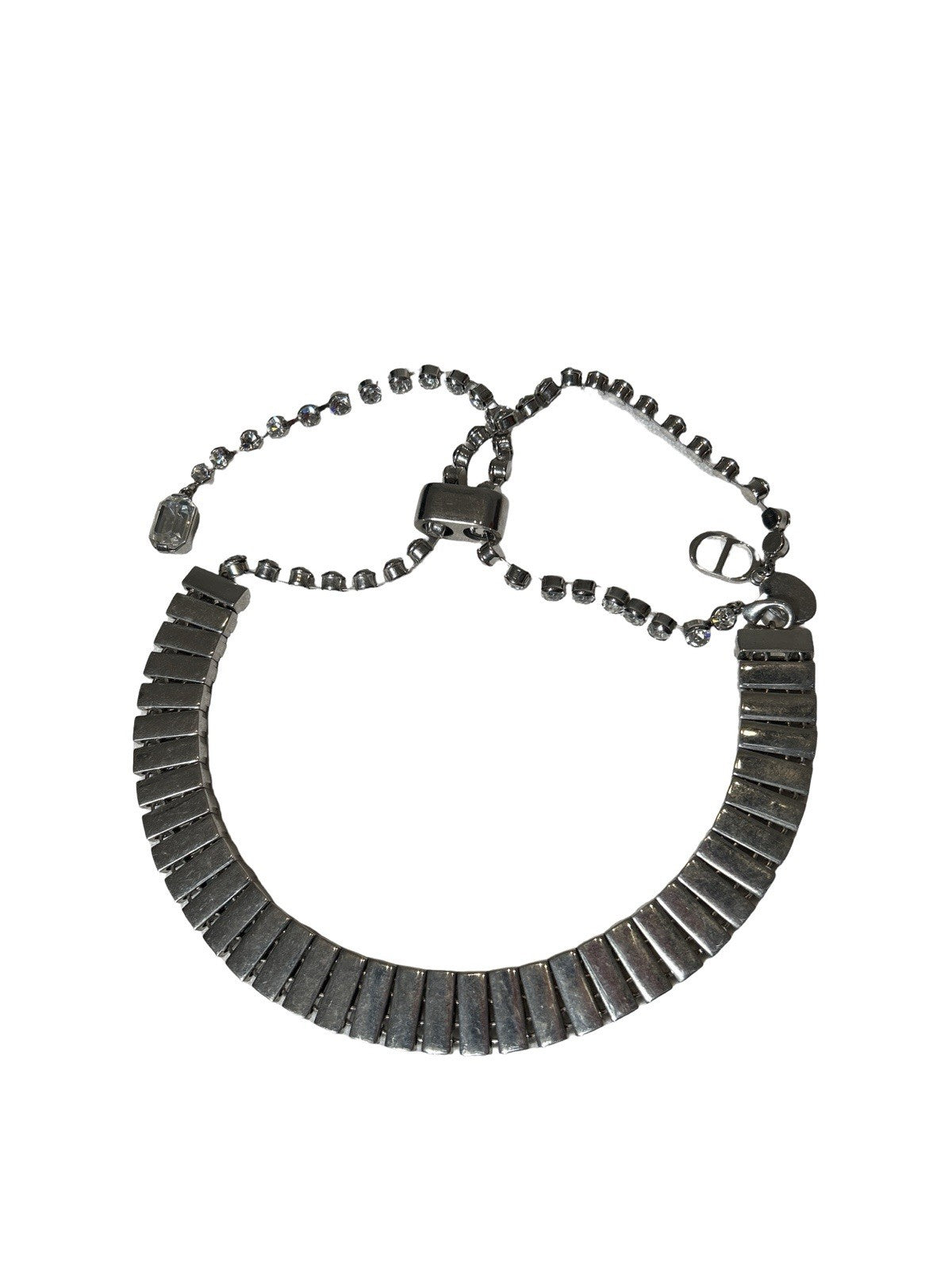 Christian Dior x ERL Choker Bib Necklace Silver-Finish Brass and White Crystals