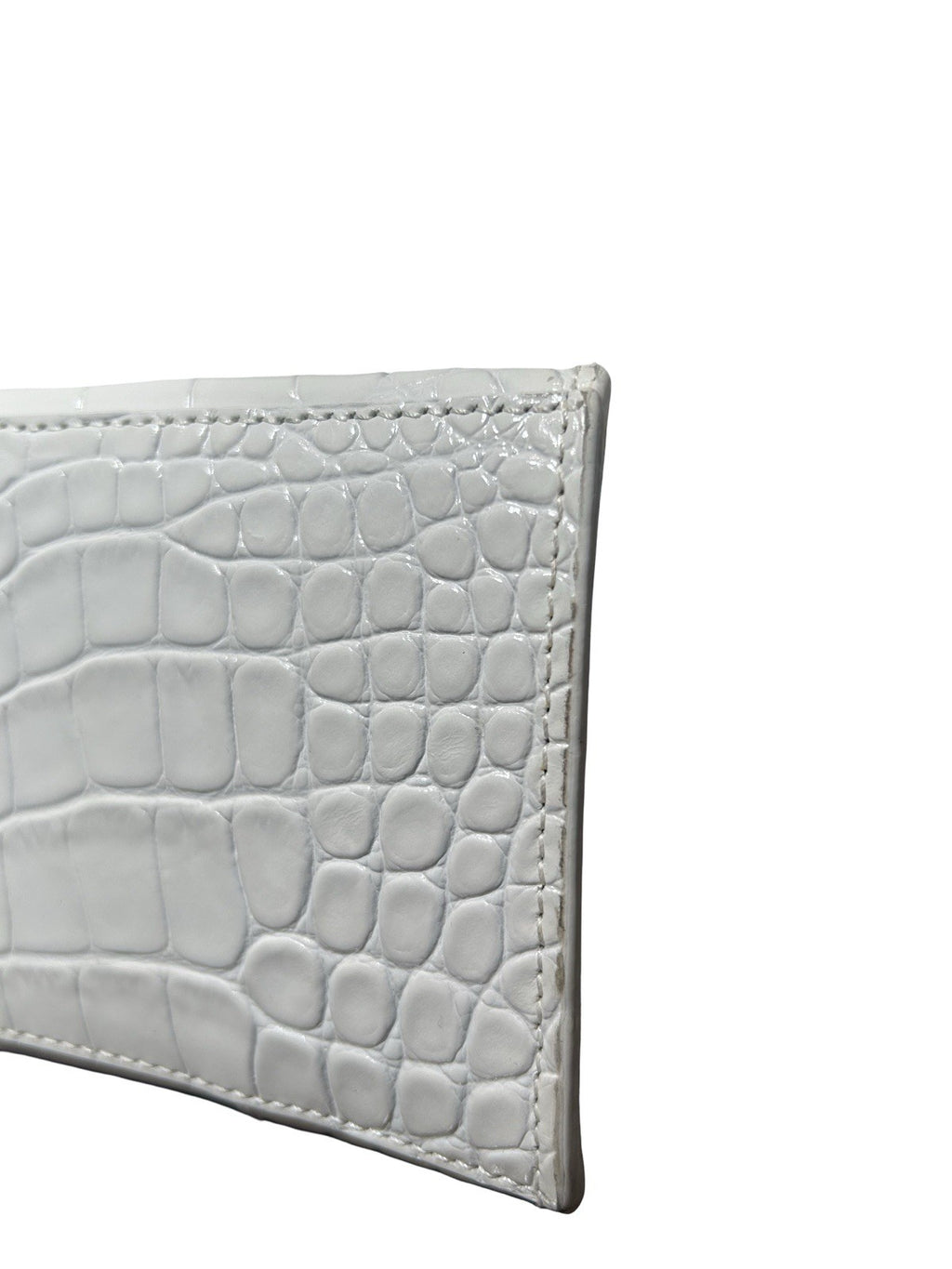 Hourglass Top Handle Bag Crocodile Embossed Leather Small White
