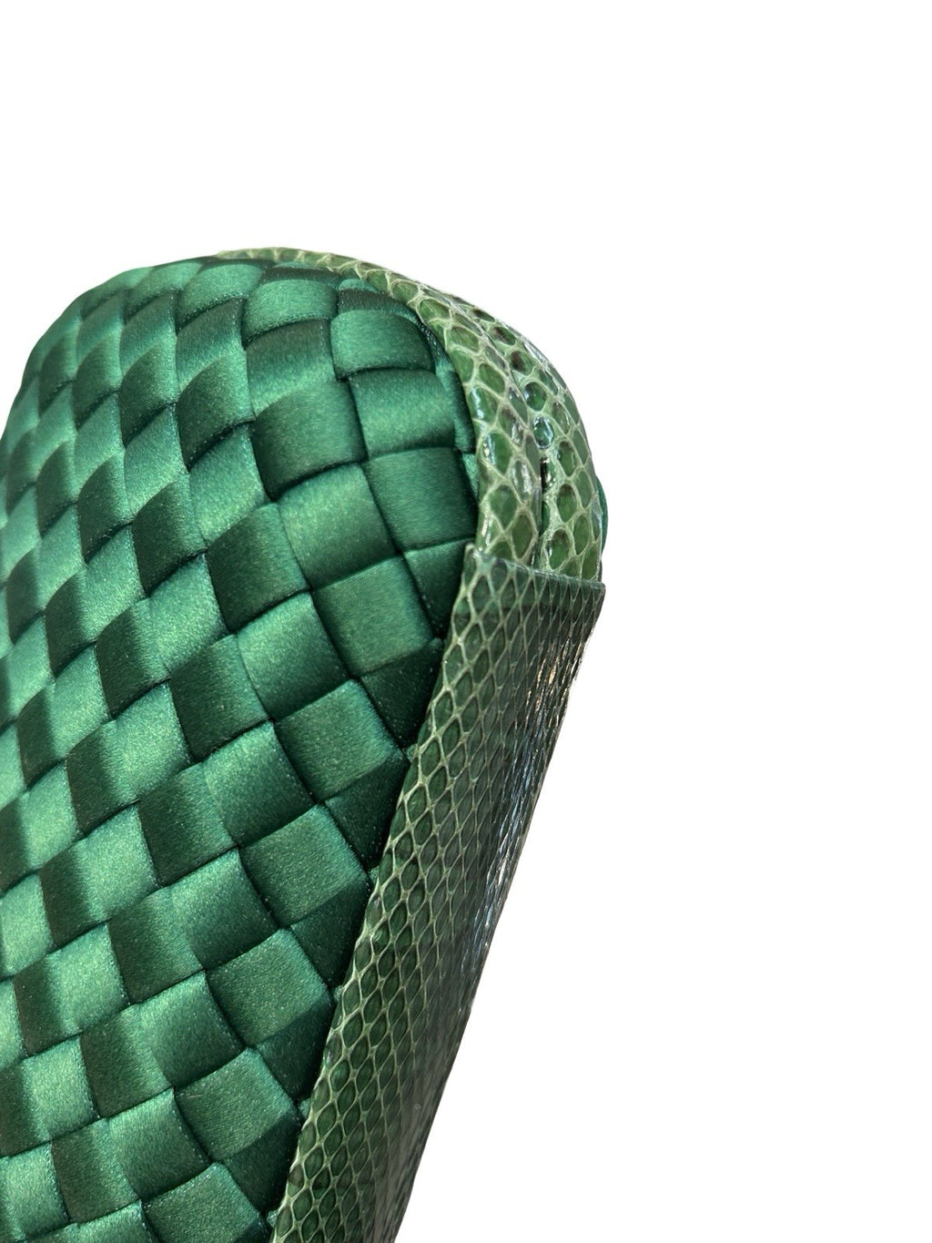 Bottega Veneta Satin Intreccio Impero Ayers Stretch Knot Clutch Bag Emerald