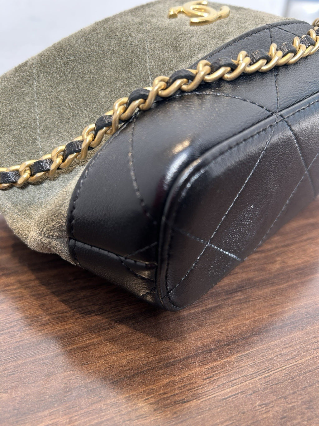 Chanel Quilted Coco Base Hobo Clutch Khaki Clutch Bag