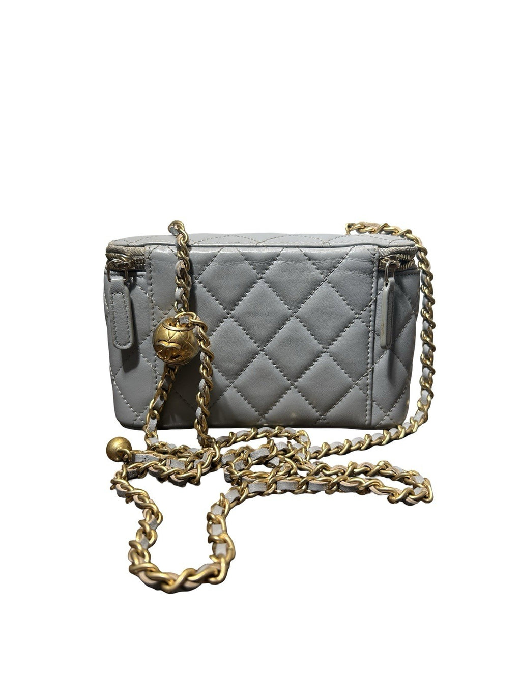 Chanel Lambskin Quilted Small Pearl Crush Vanity Case With Chain Grey