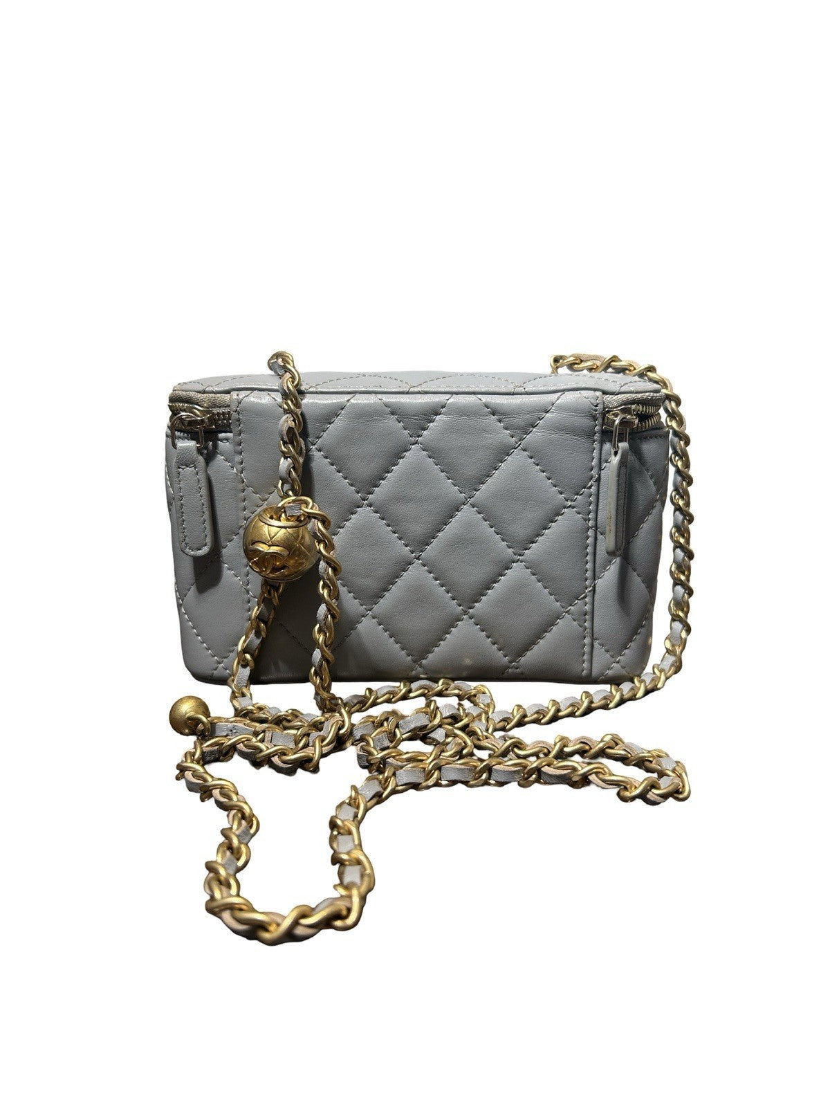 Chanel Lambskin Quilted Small Pearl Crush Vanity Case With Chain Grey