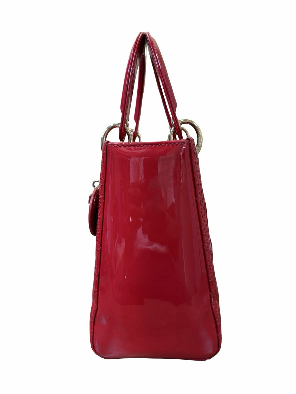 Christian Dior Red Canage Lady Dior Patent Leather Shoulder Bag
