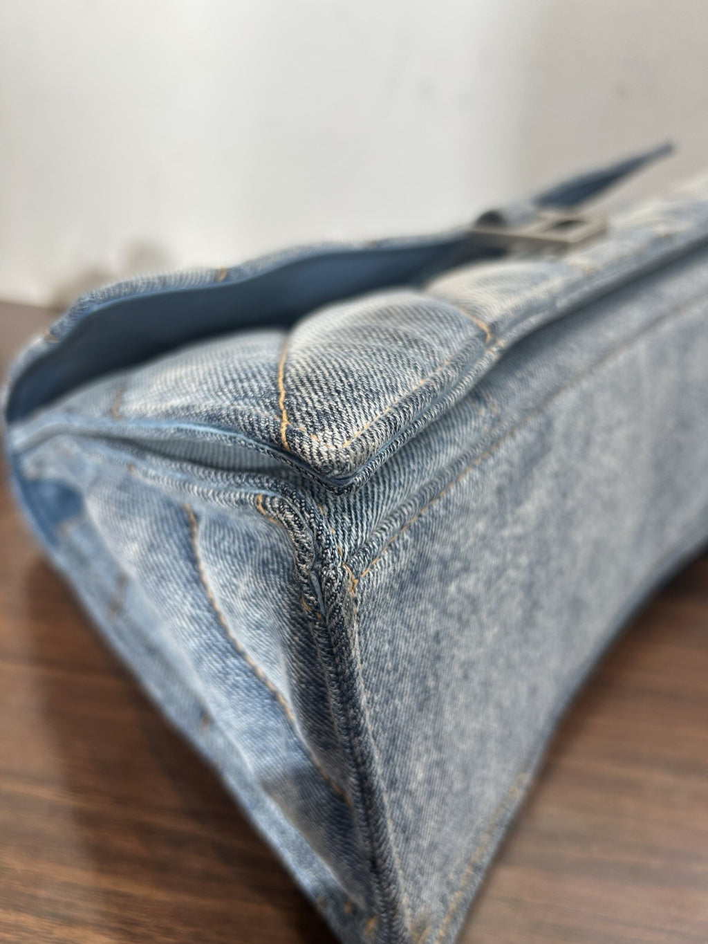 Balenciaga Denim Hourglass Medium Crush Chain Bag