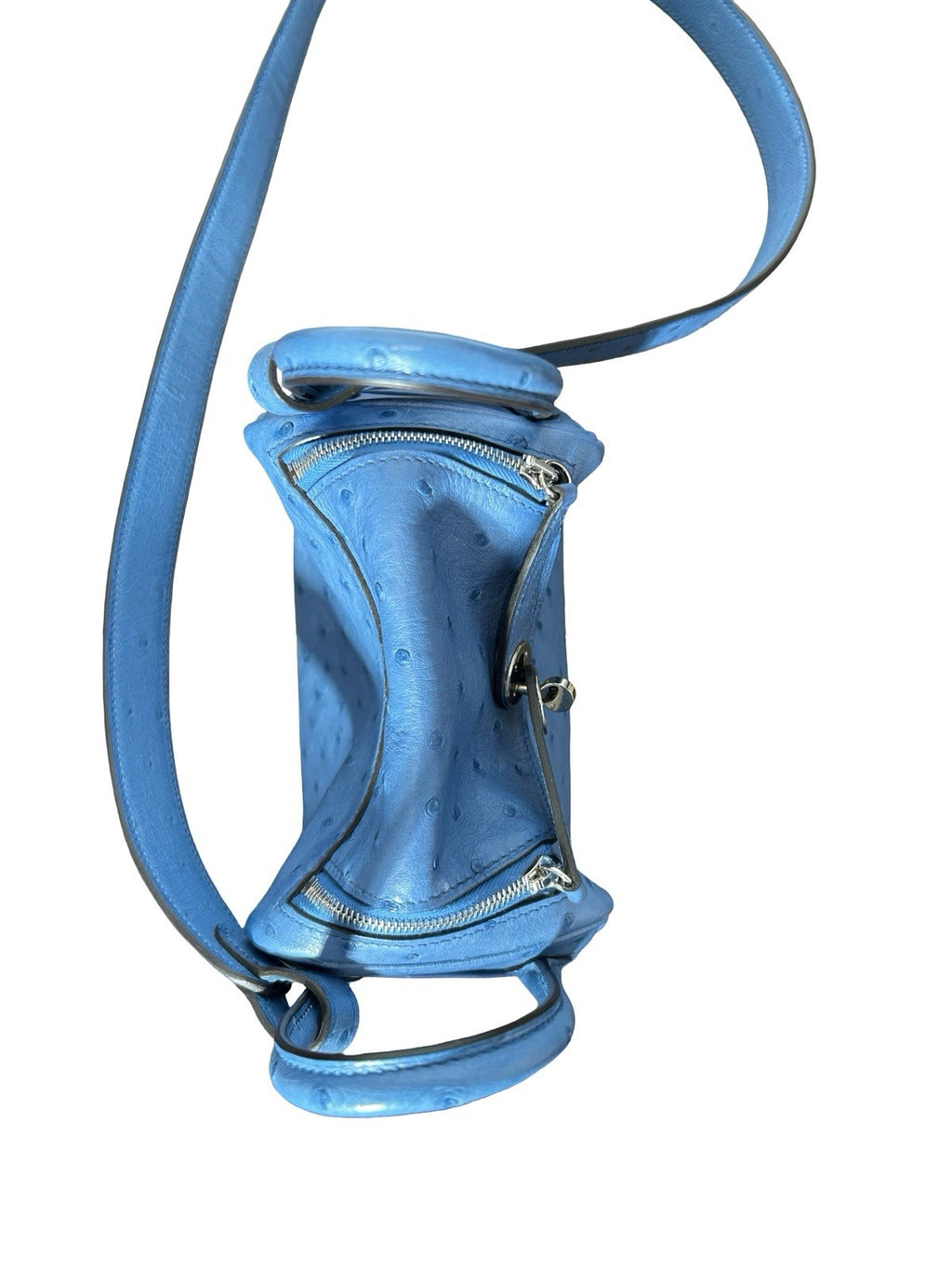 Hermes Lindy mini shoulder bag in Bleu France ostrich leather