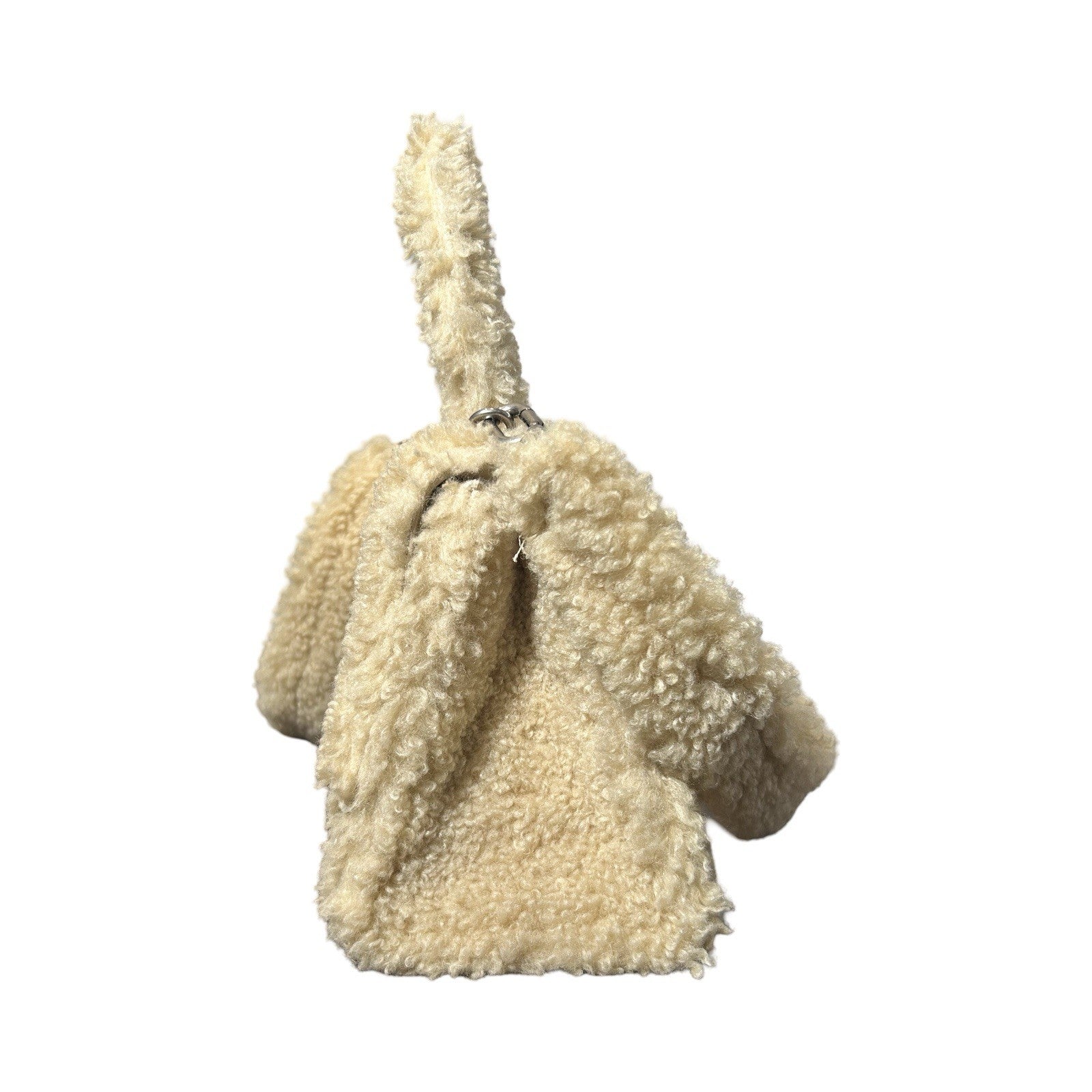 Balenciaga Curly Faux Shearling Small Hourglass Top Handle Bag Beige