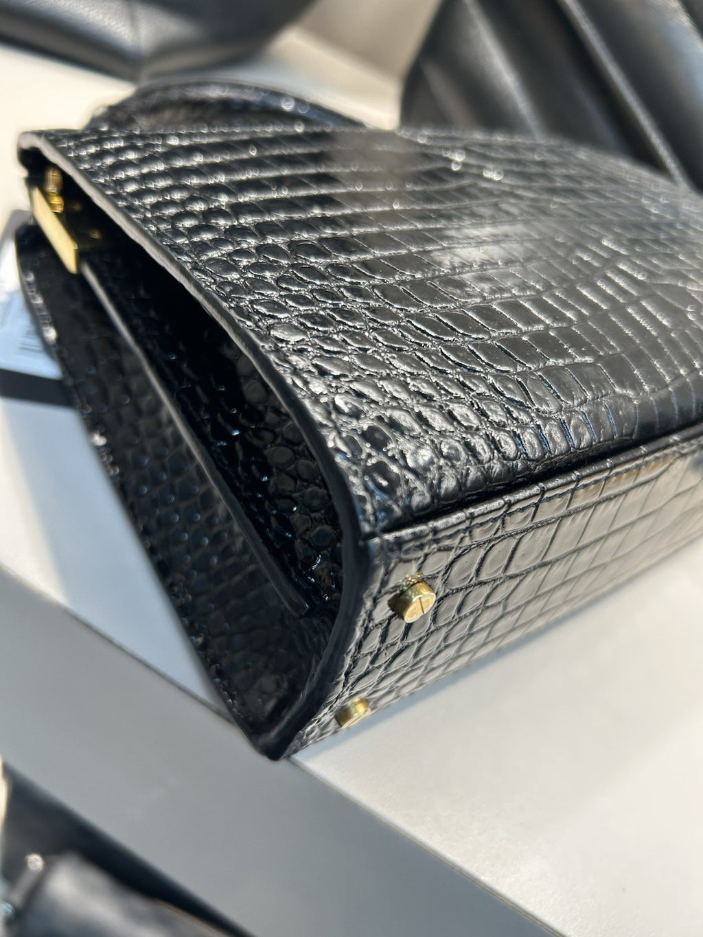 Saint Laurent YSL Cassandra Mini Top Handle Crocodile Leather Handbag