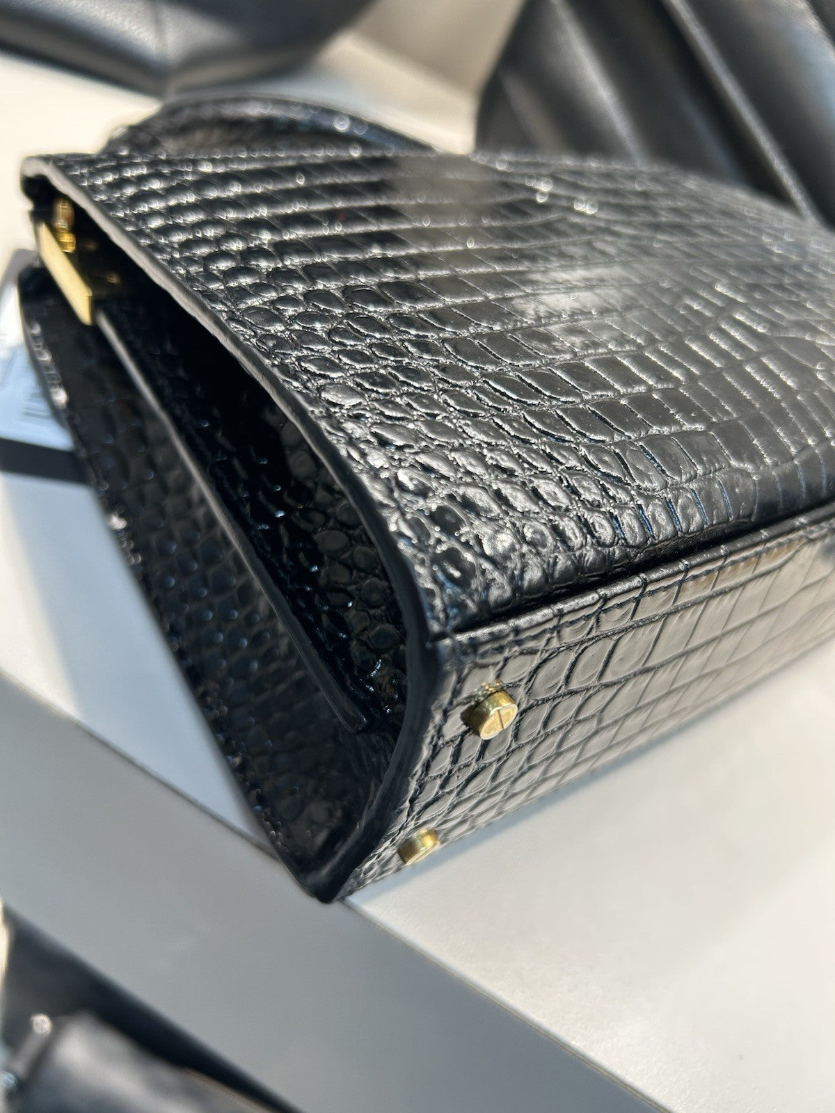 Saint Laurent YSL Cassandra Mini Top Handle Crocodile Leather Handbag
