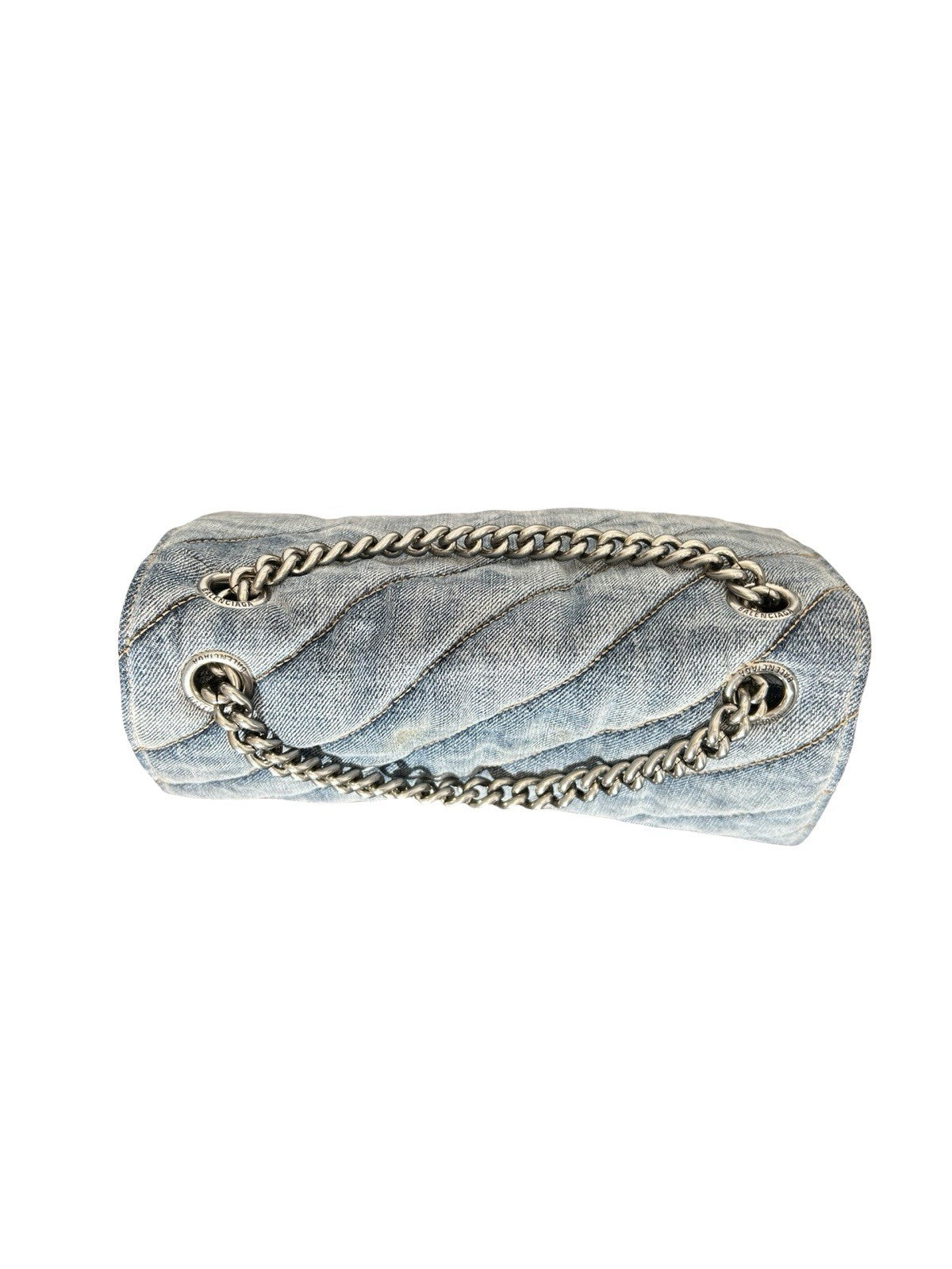 Balenciaga Denim Hourglass Medium Crush Chain Bag