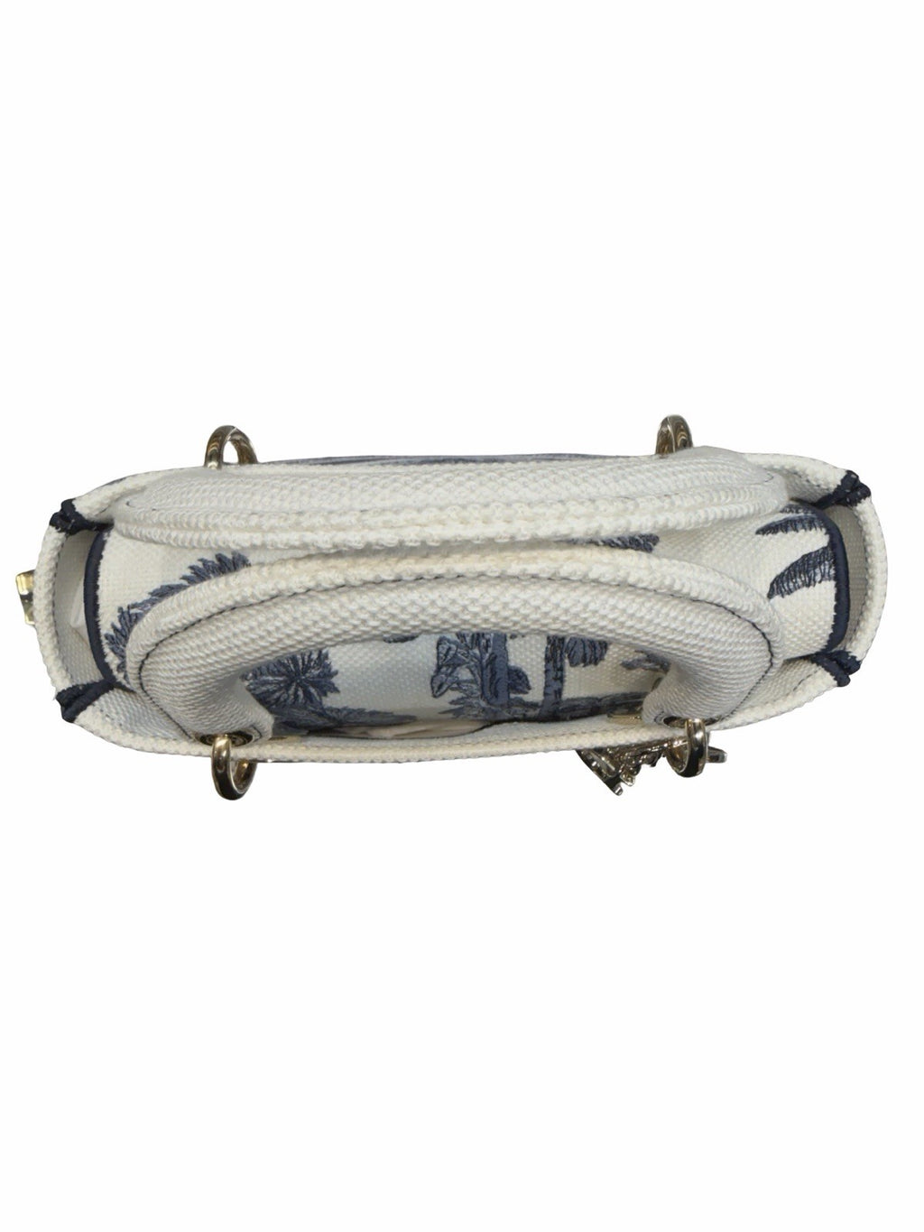Dior Lady Dior Medium Blue/White Toile Jacquard Canvas Top Handle Bag w Strap