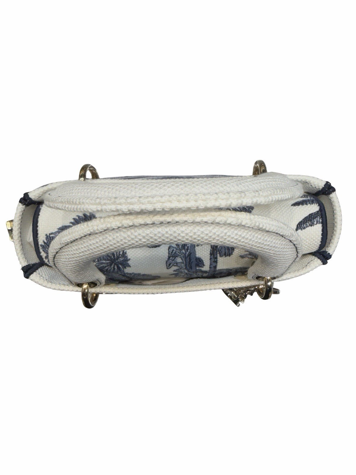 Dior Lady Dior Medium Blue/White Toile Jacquard Canvas Top Handle Bag w Strap