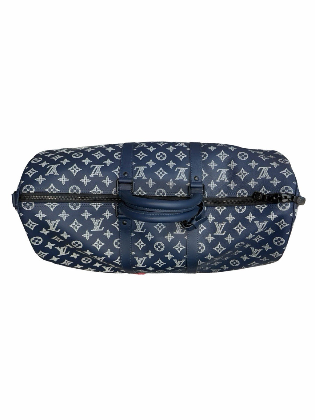 Louis Vuitton Calfskin Shadow Monogram Keepall Bandouliere 50 Ink Blue White