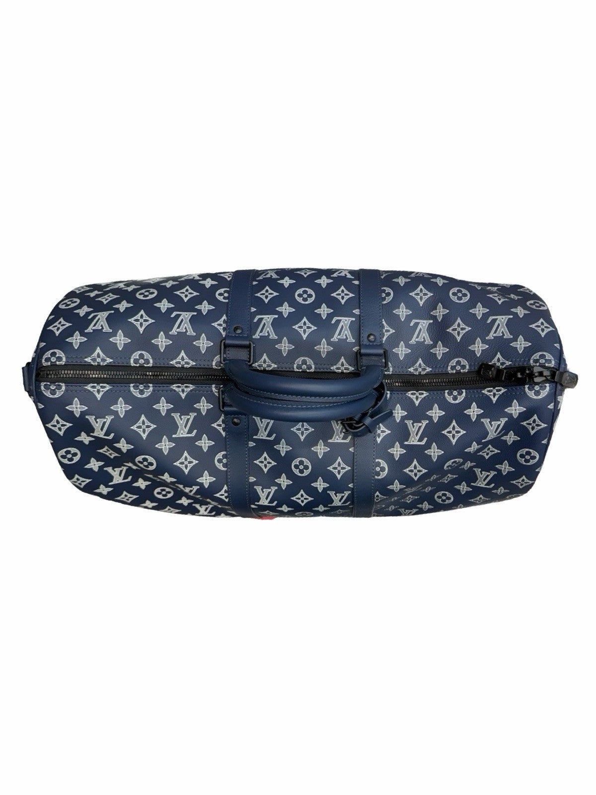 Louis Vuitton Calfskin Shadow Monogram Keepall Bandouliere 50 Ink Blue White
