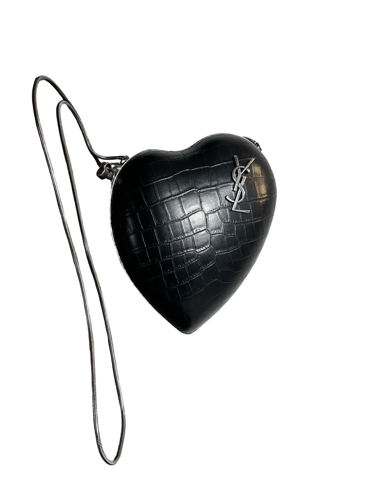 Saint Laurent YSL Heart Shaped Crocodile Embossed Love Box Clutch 