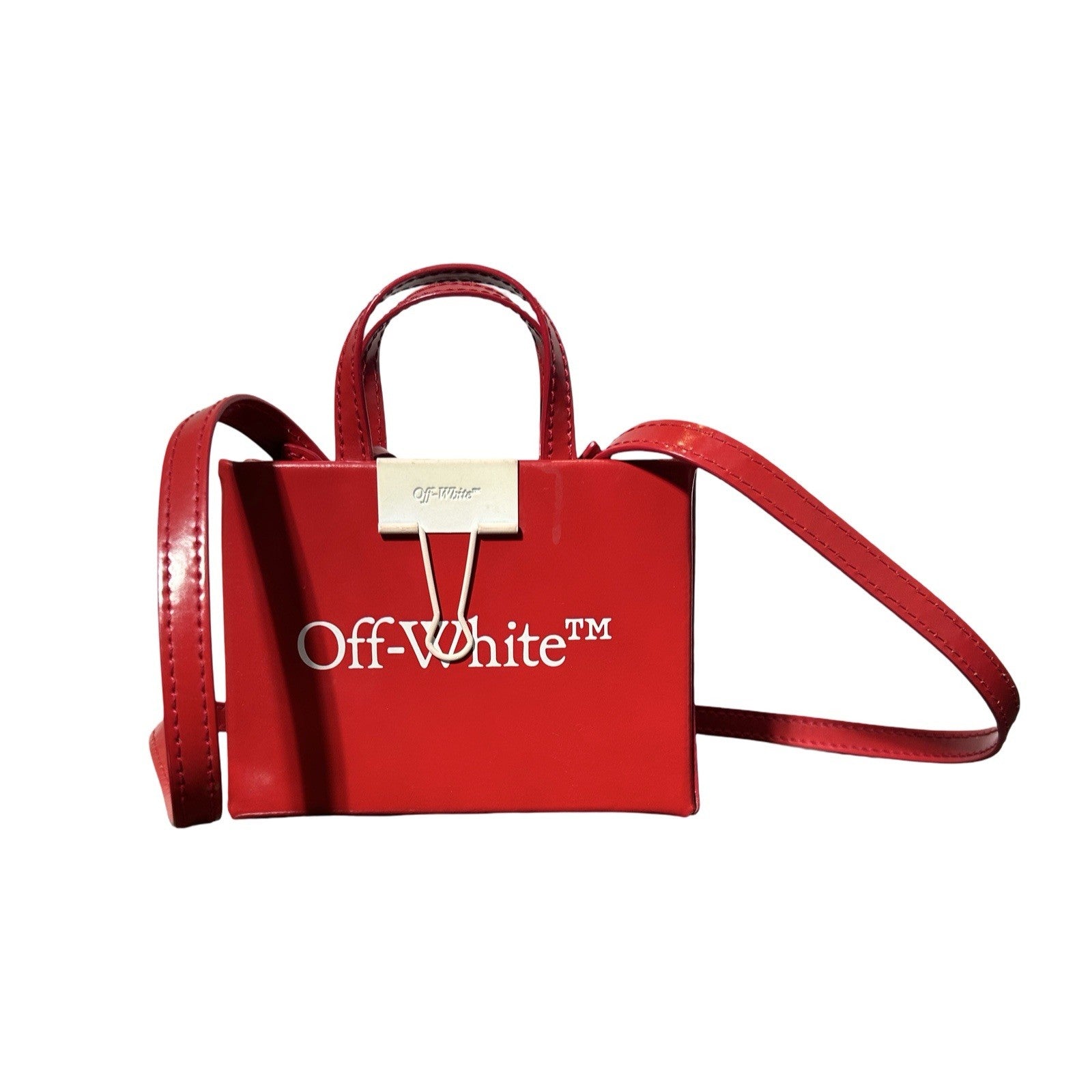 OFF-WHITE Red Leather Box Bag Mini Red/White