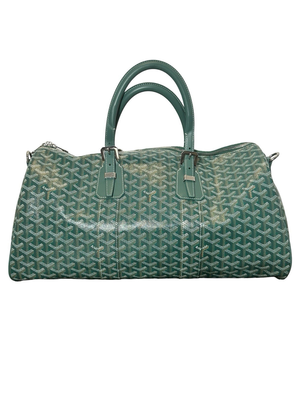 Goyard Boston 45 Green Goyardine Coated Canvas and Leather Duffel Bag AUTHENTIC