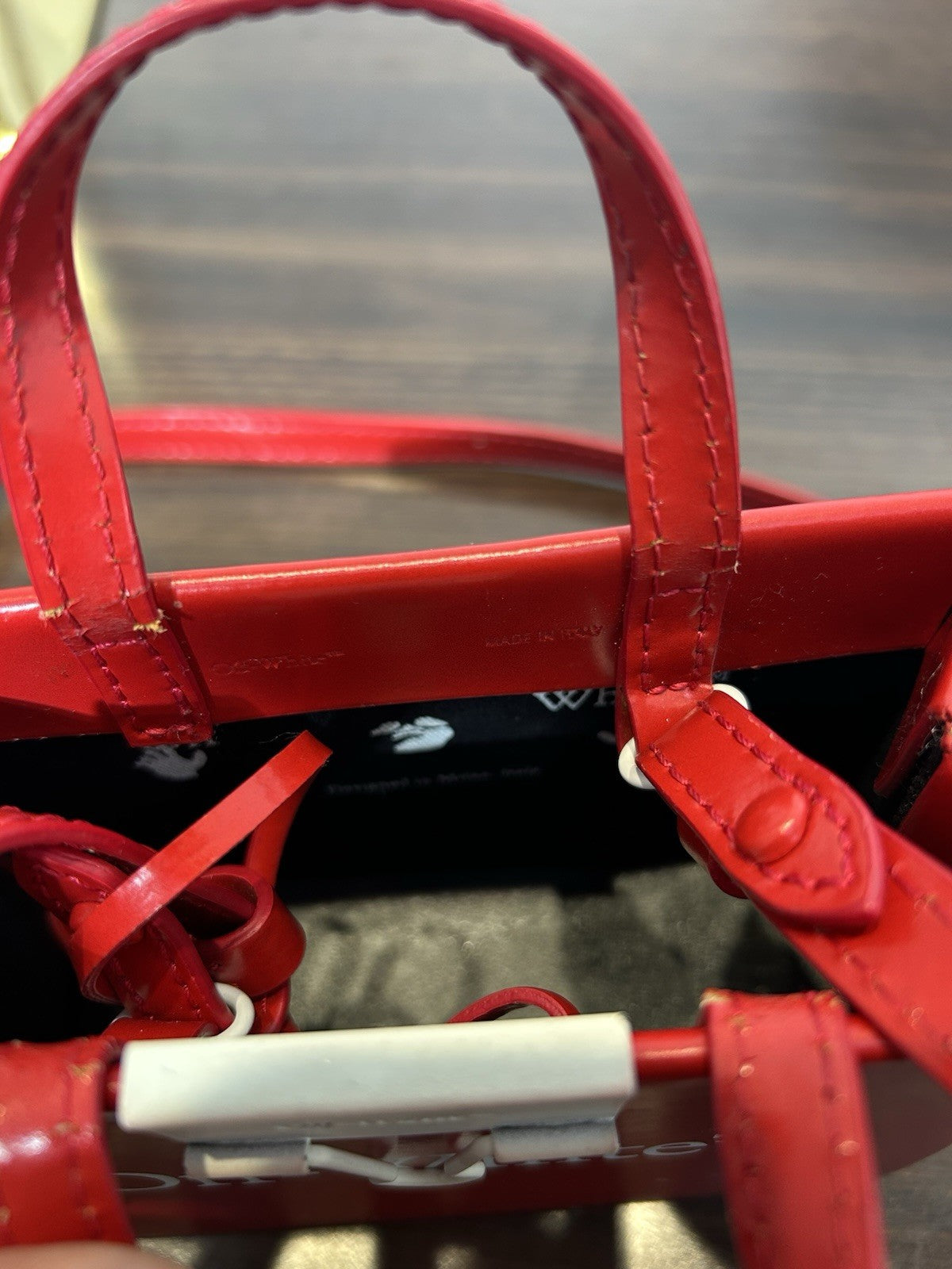 OFF-WHITE Red Leather Box Bag Mini Red/White