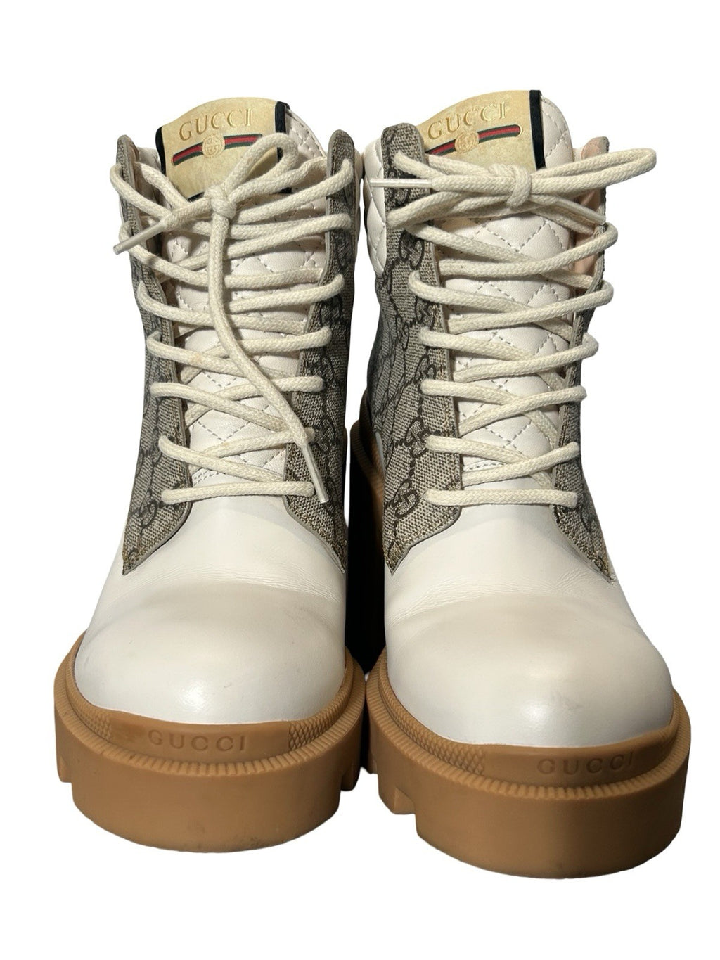 Gucci Calfskin GG Supreme Monogram Nappa Quilted Lace Up Ankle Boots