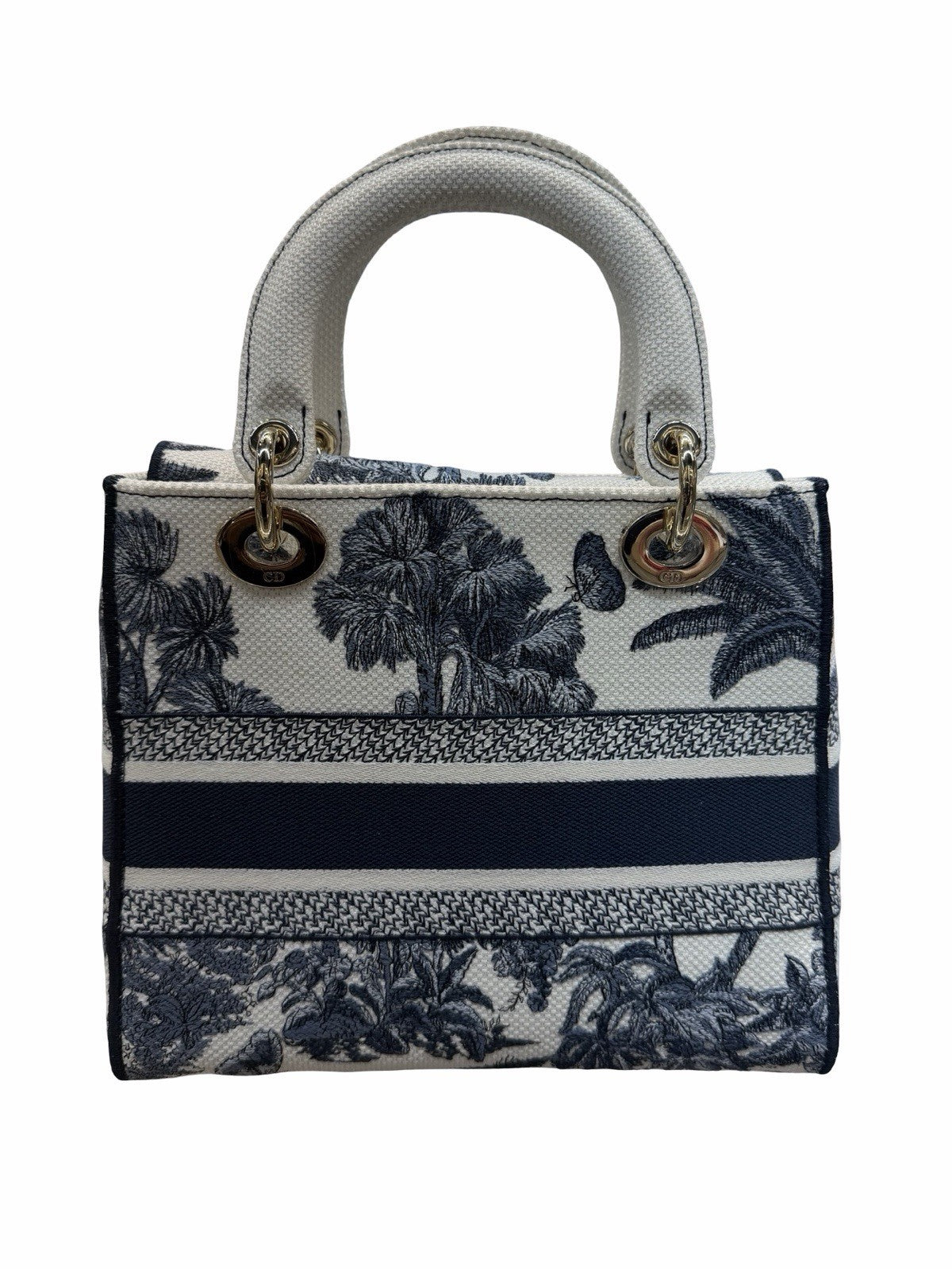 Dior Lady Dior Medium Blue/White Toile Jacquard Canvas Top Handle Bag w Strap
