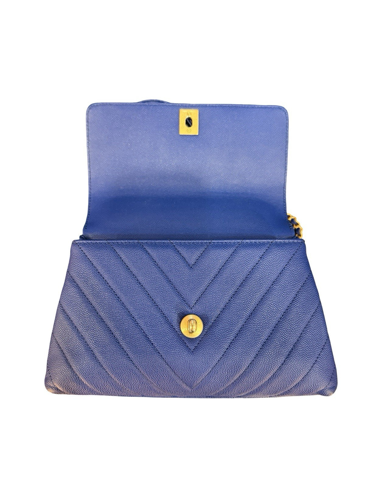 Chanel Caviar Chevron Quilted Mini Coco Top Handle Flap Bag Blue
