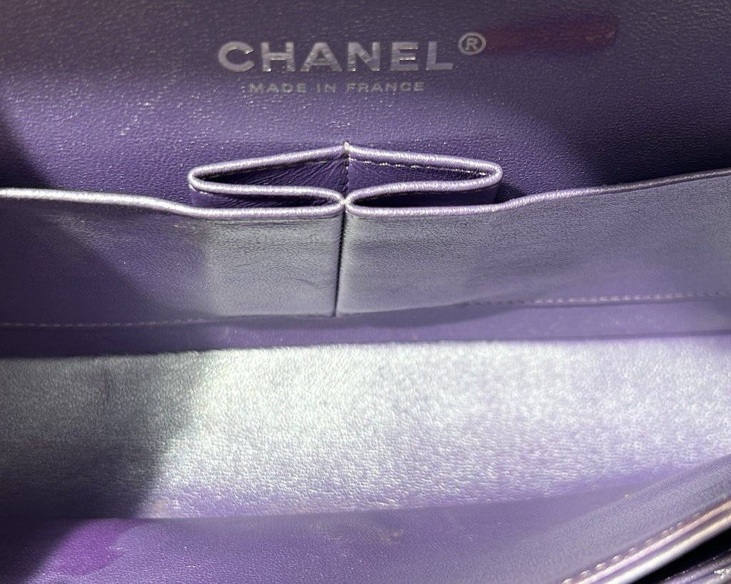 Chanel Metallic Quilted Lambskin Medium Double Flap Purple