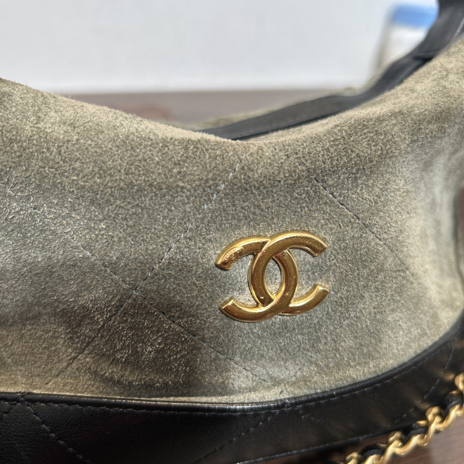 Chanel Quilted Coco Base Hobo Clutch Khaki Clutch Bag