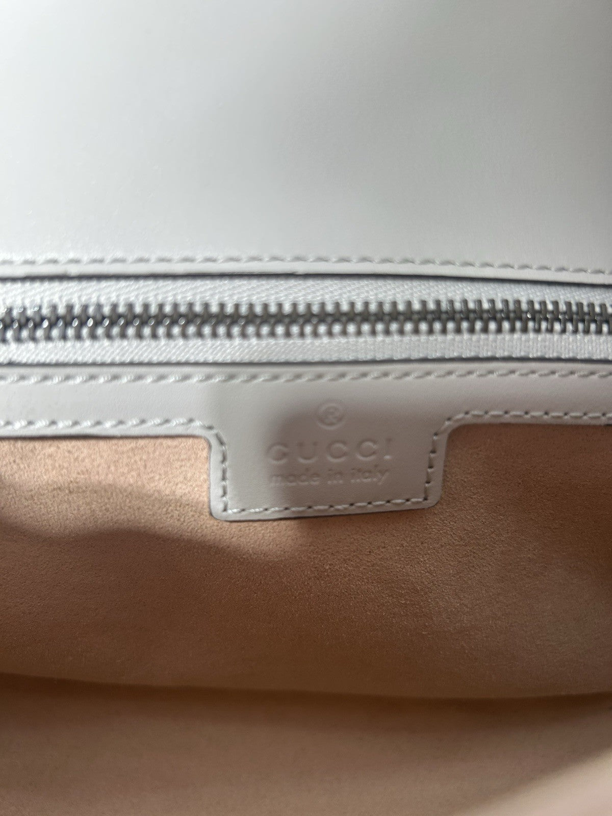 Gucci GG Marmont Flap Metelesse Leather Small Shoulder Bag Beige