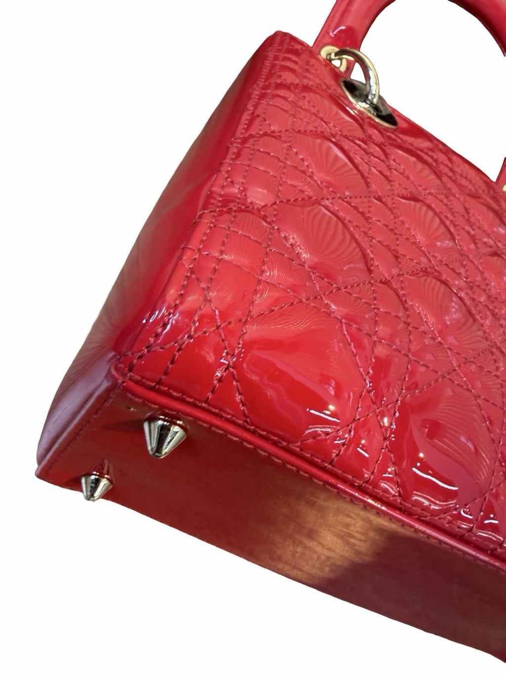 Christian Dior Red Canage Lady Dior Patent Leather Shoulder Bag