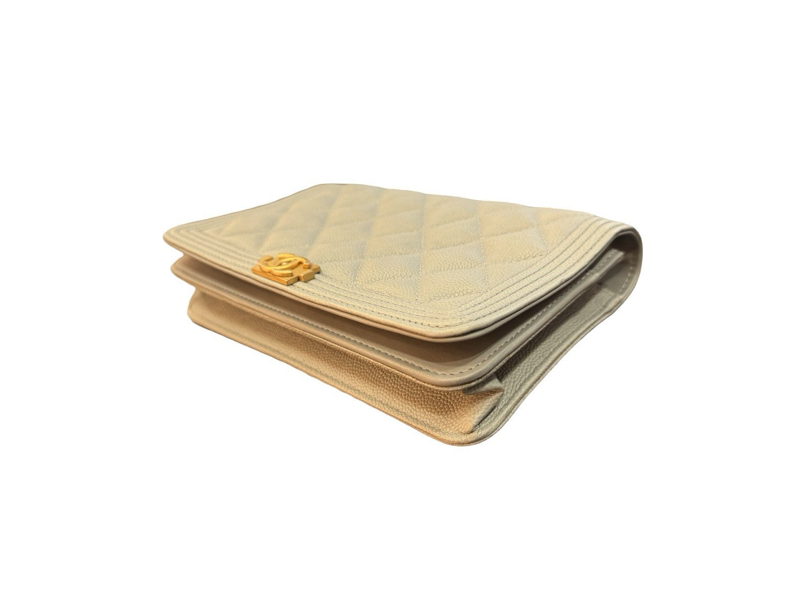 Chanel Caviar, Quilted Boy Wallet On Chain Grey ￼