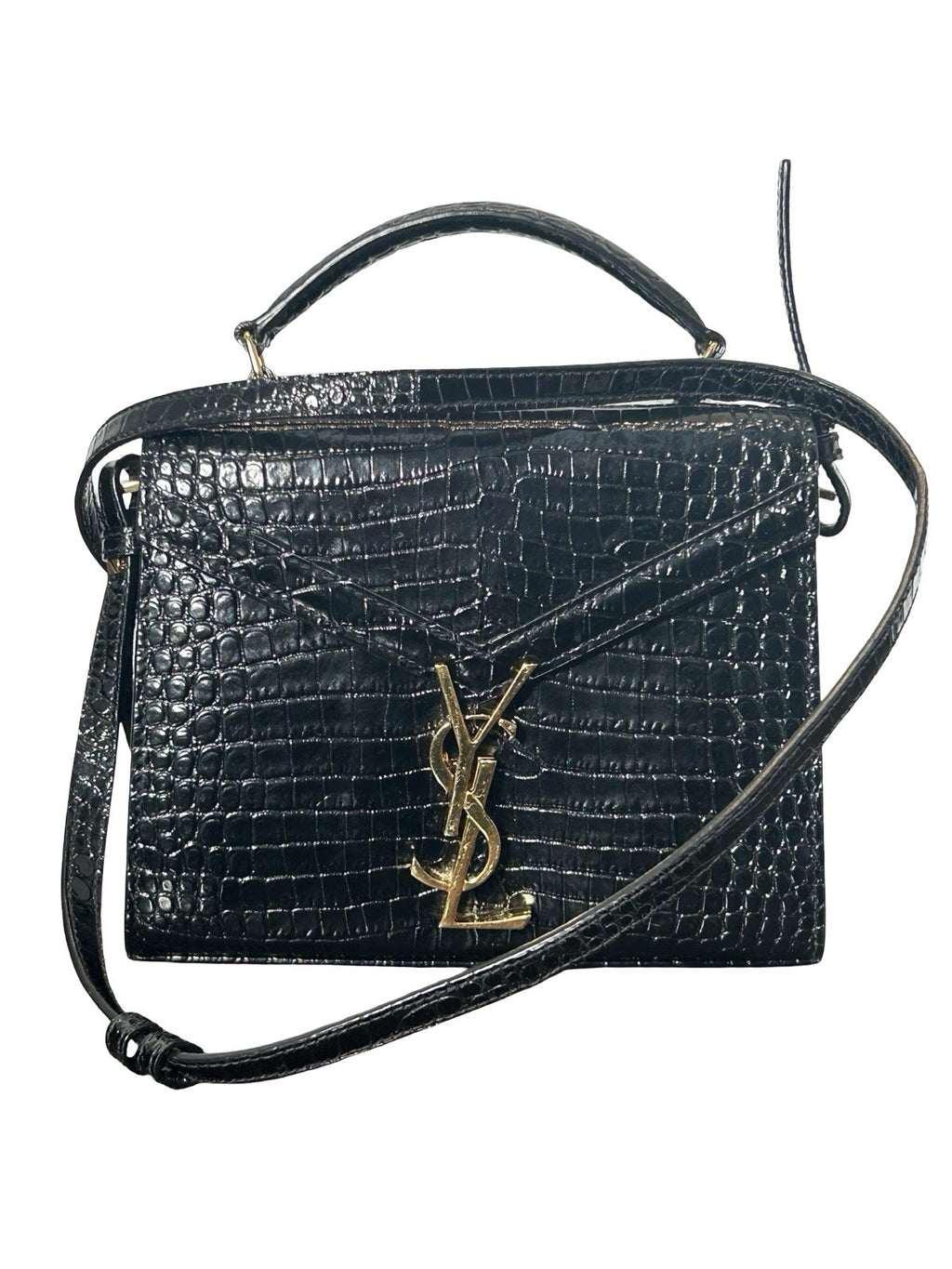 Saint Laurent YSL Cassandra Mini Top Handle Crocodile Leather Handbag