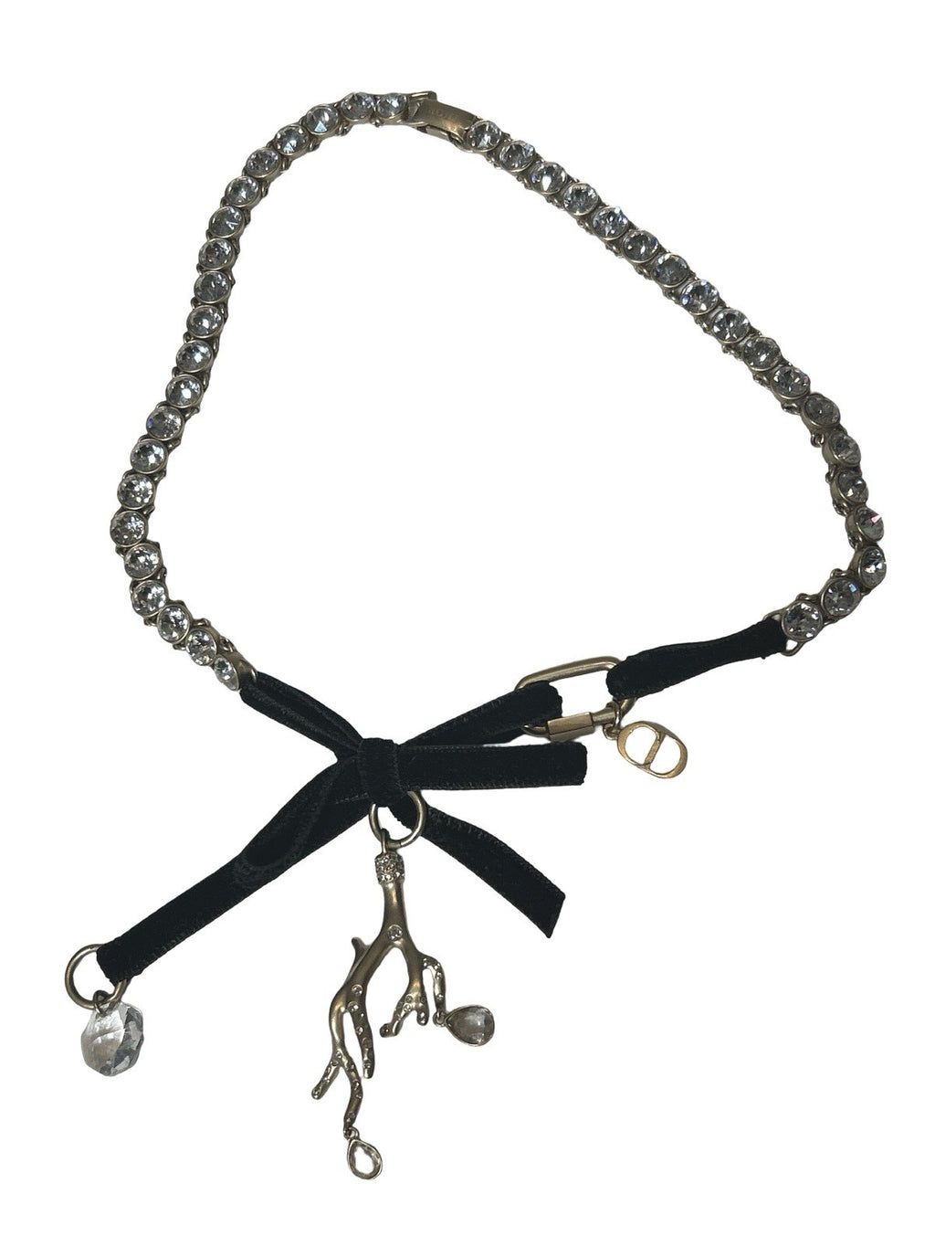 Dior Homme Velvet Bow Crystal Choker Thorn Charm Necklace Gold FW 2022