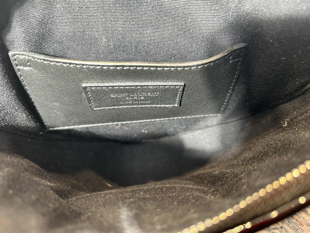 Saint Laurent  YSL Heart Tassel Clutch Crocodile Embossed Leather