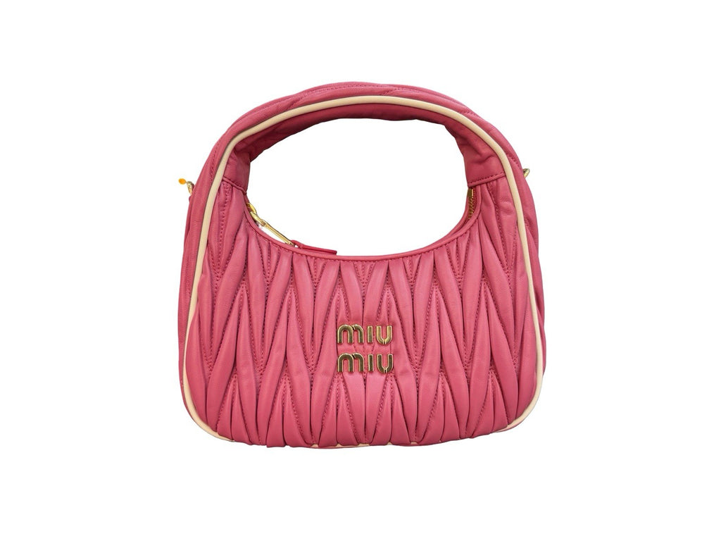 Miu Miu Wander Matelassé Nappa Leather Hobo Bag Small Pink