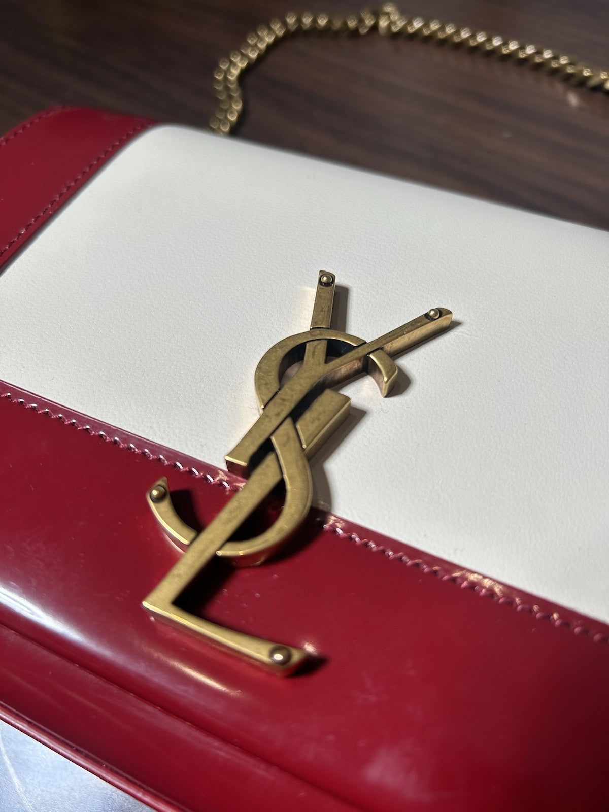 Saint Laurent YSL  Calfskin Two-Toned Small Monogram Kate Satchel Shoulder Bag