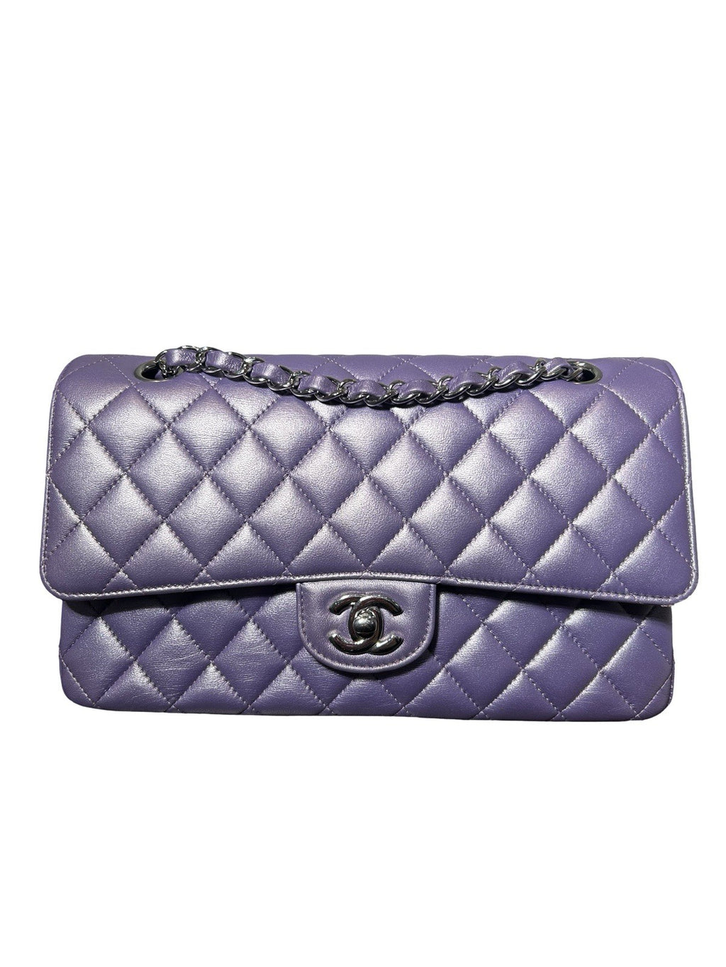 Chanel Metallic Quilted Lambskin Medium Double Flap Purple