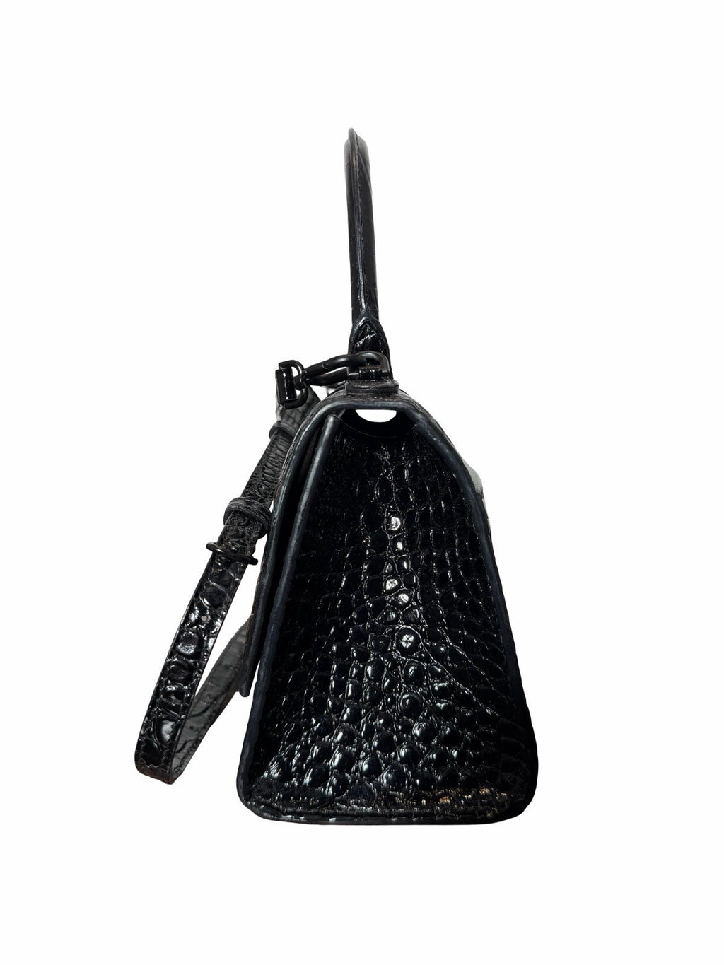 Balenciaga Hourglass XS Top Handle Crocodile Embossed Leather