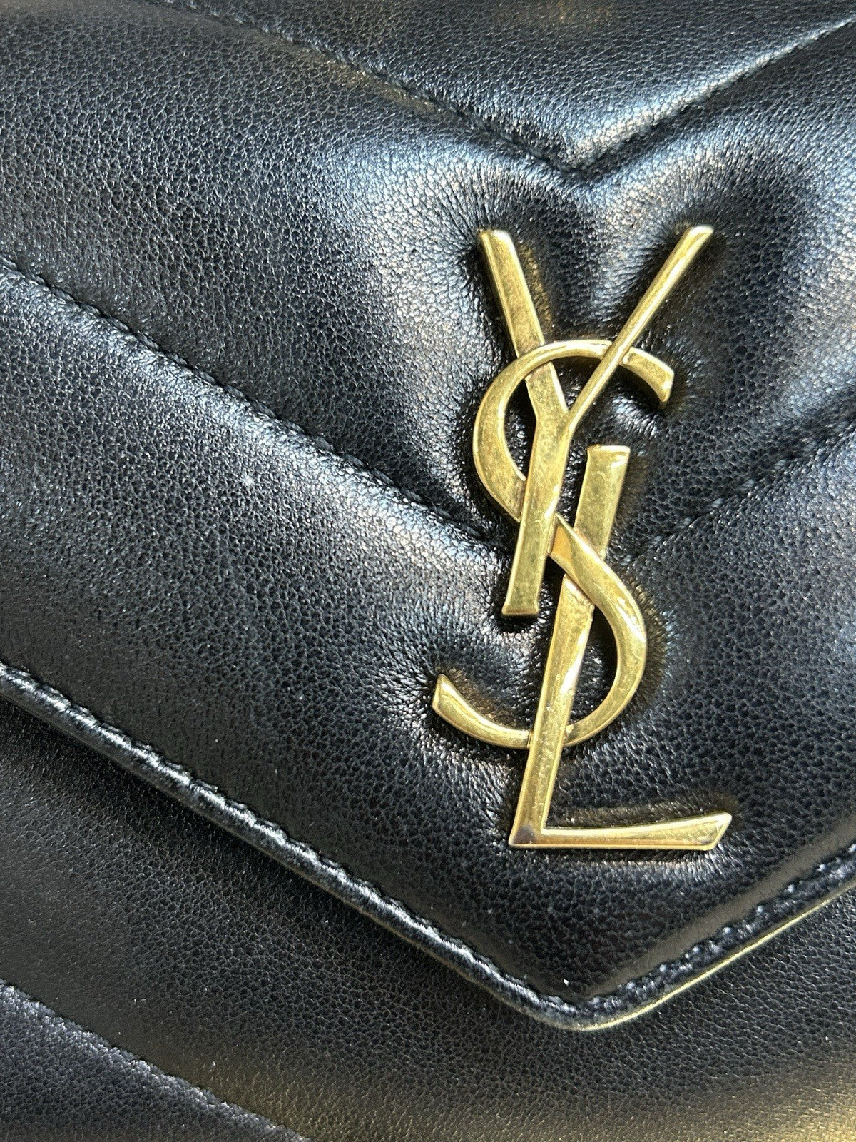 Saint Laurent Lambskin Chevron Quilted Mini Loulou Black