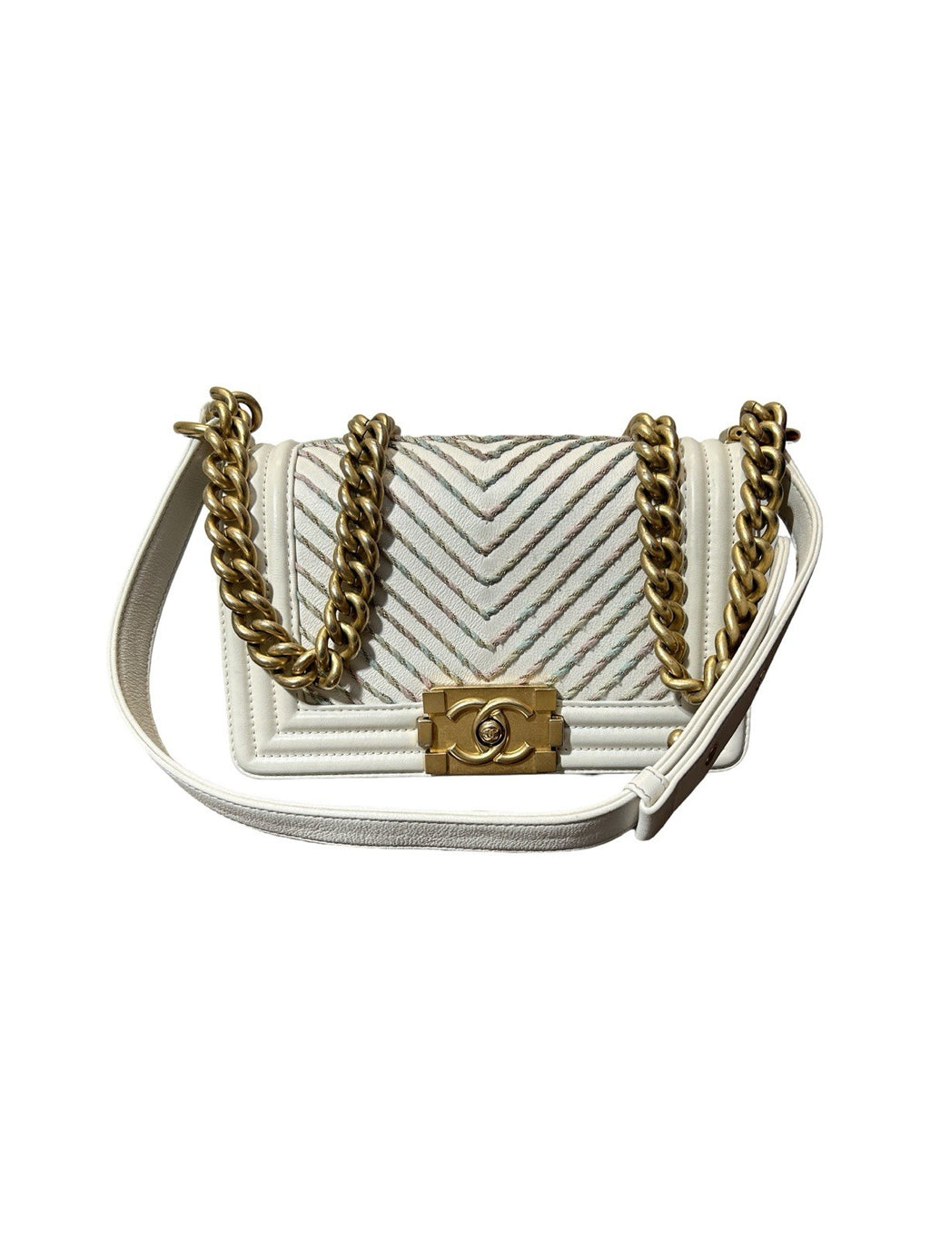 Chanel By The Sea Boy Flap Bag Chevron Embroidered Calfskin Small