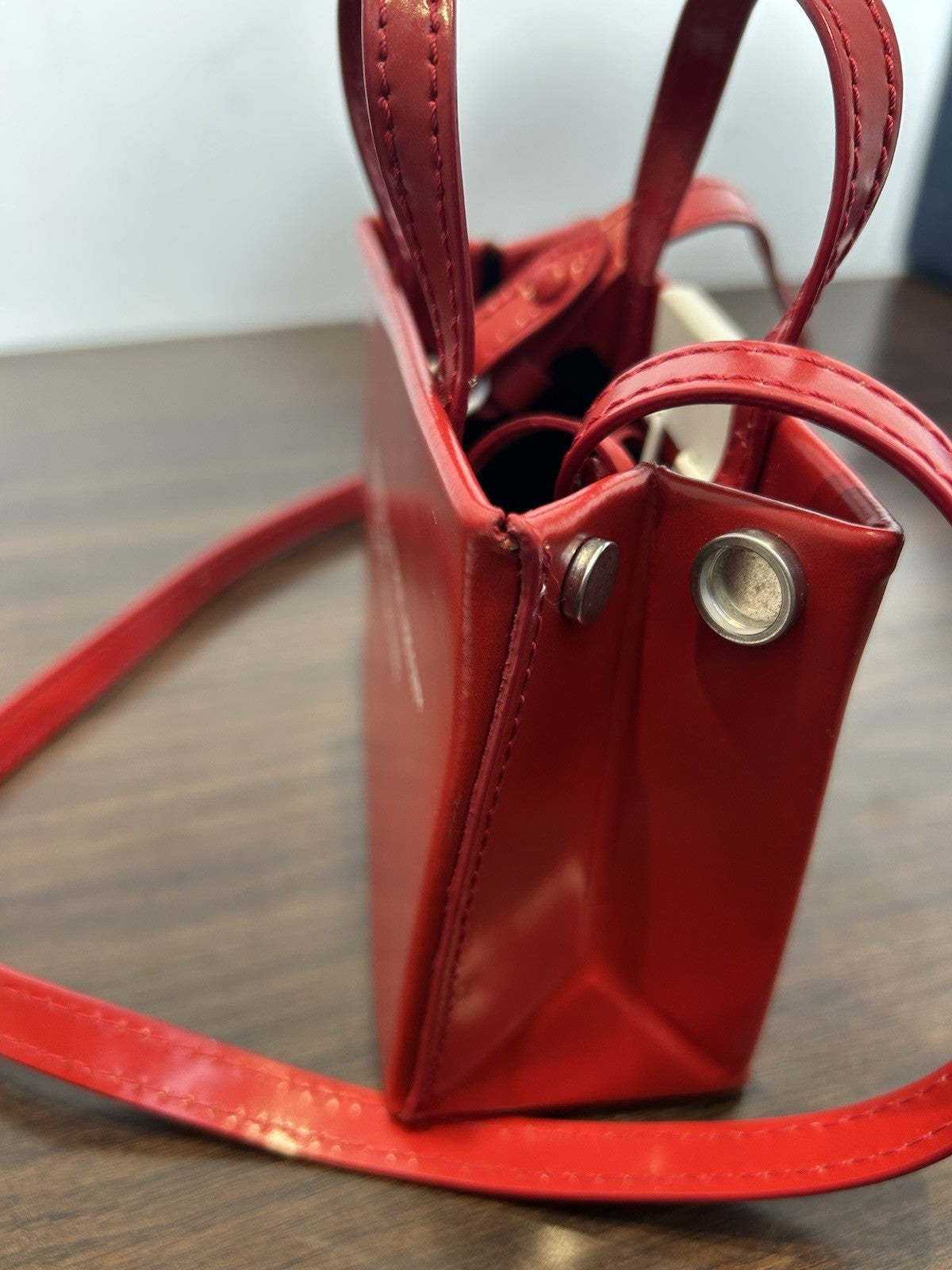 OFF-WHITE Red Leather Box Bag Mini Red/White